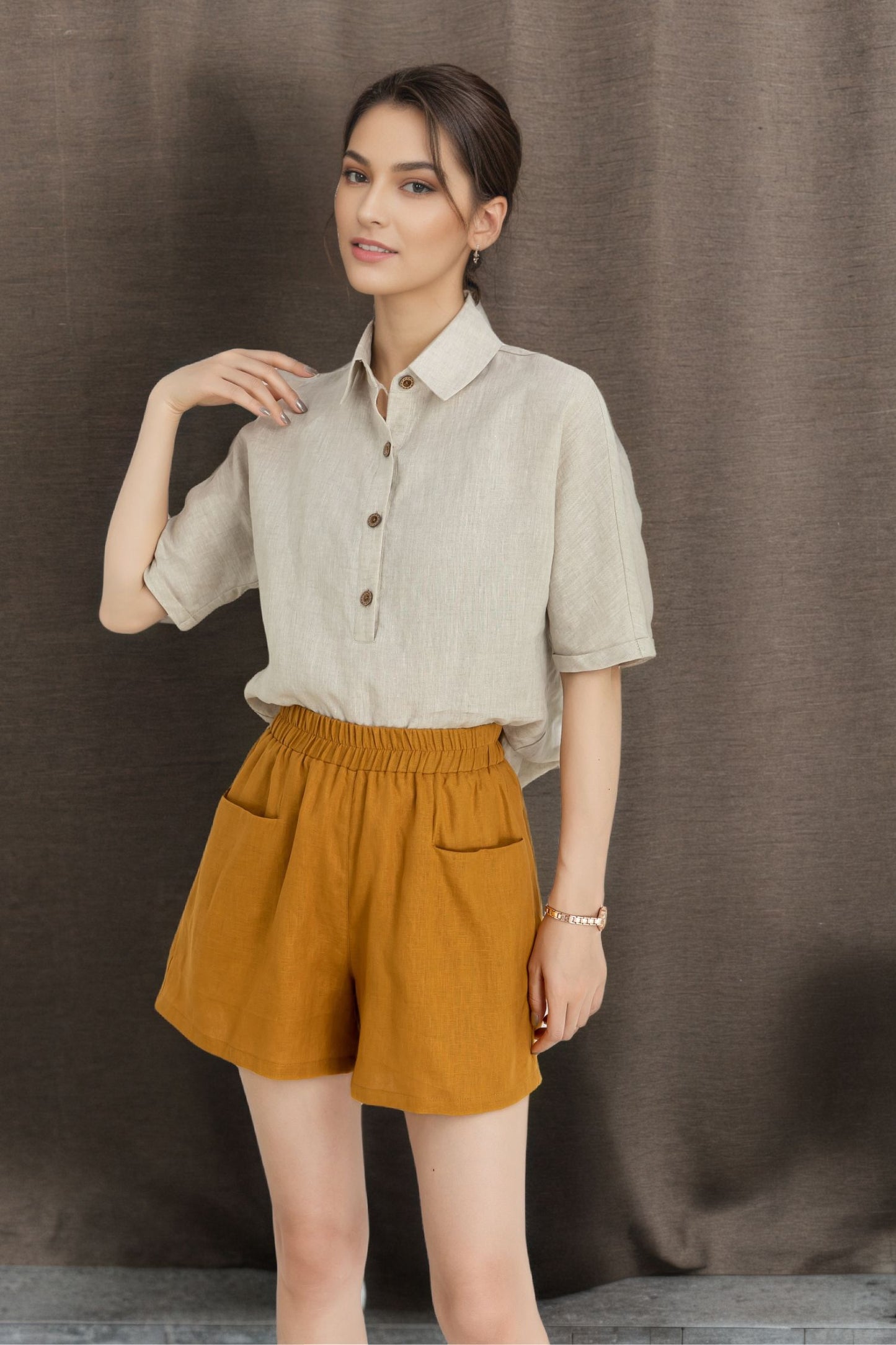 Women's Summer short sleeve linen Shirt C4860