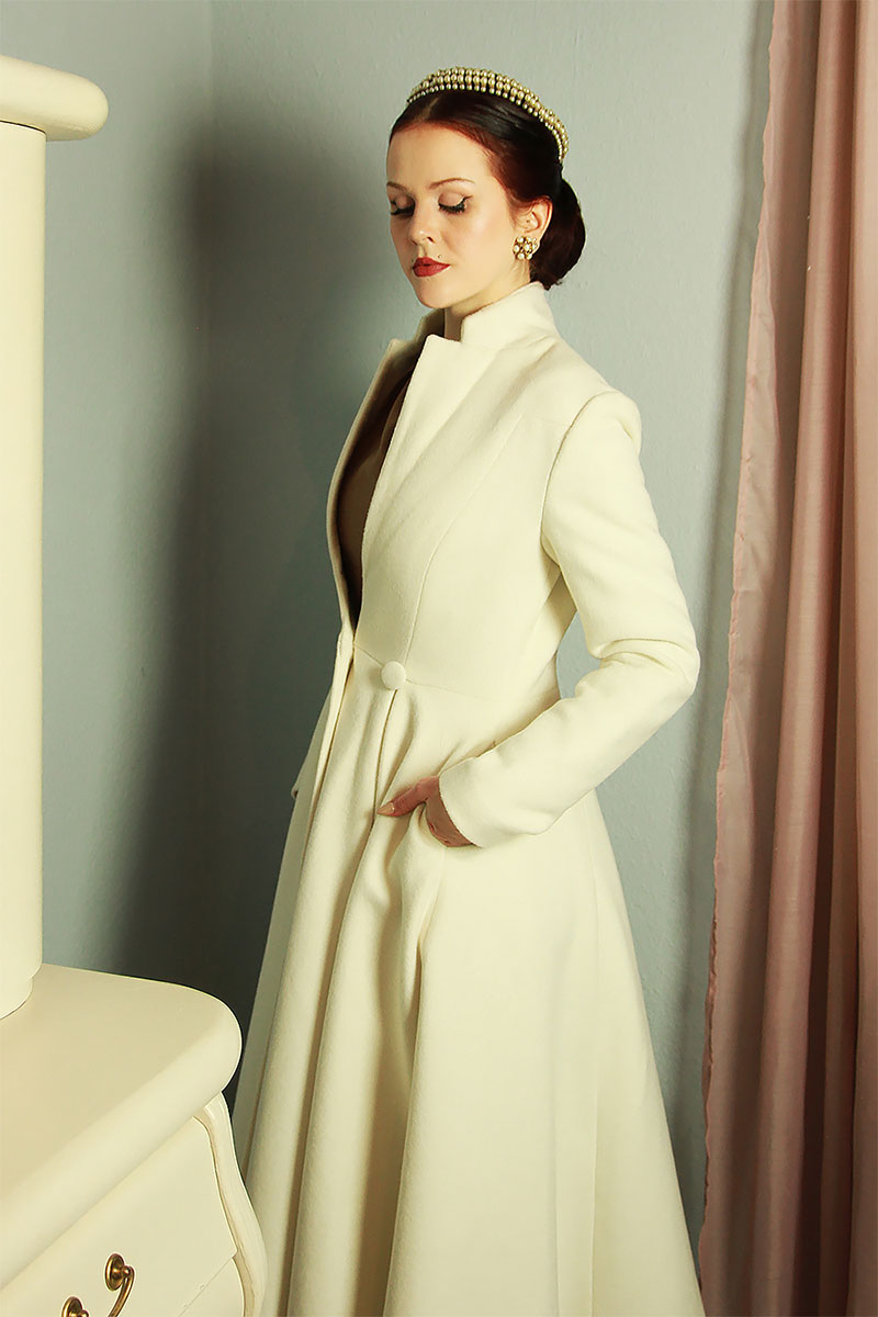 White Wedding Maxi Wool Coat C3840