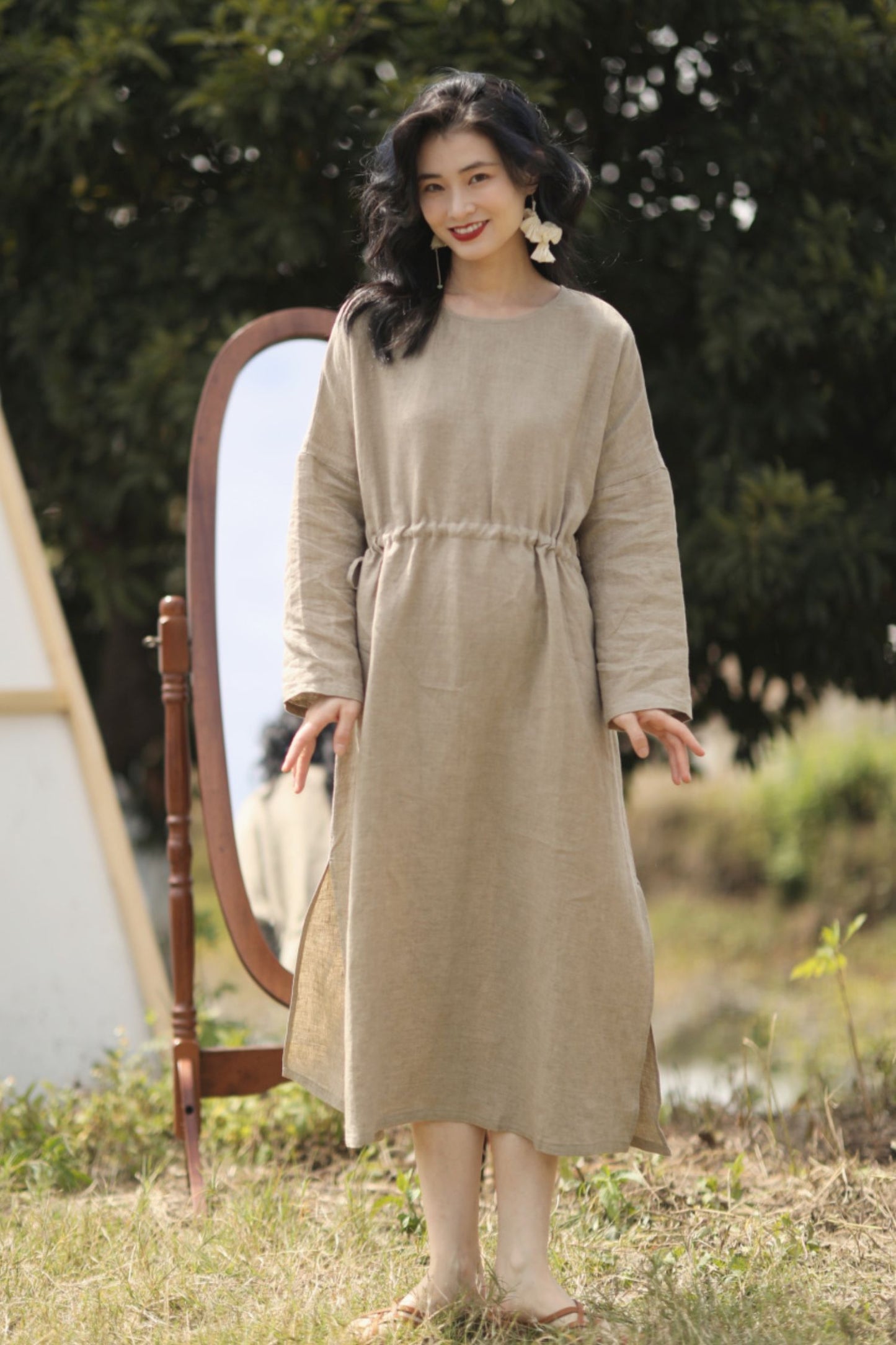Women's Long Sleeves Linen dress C3887