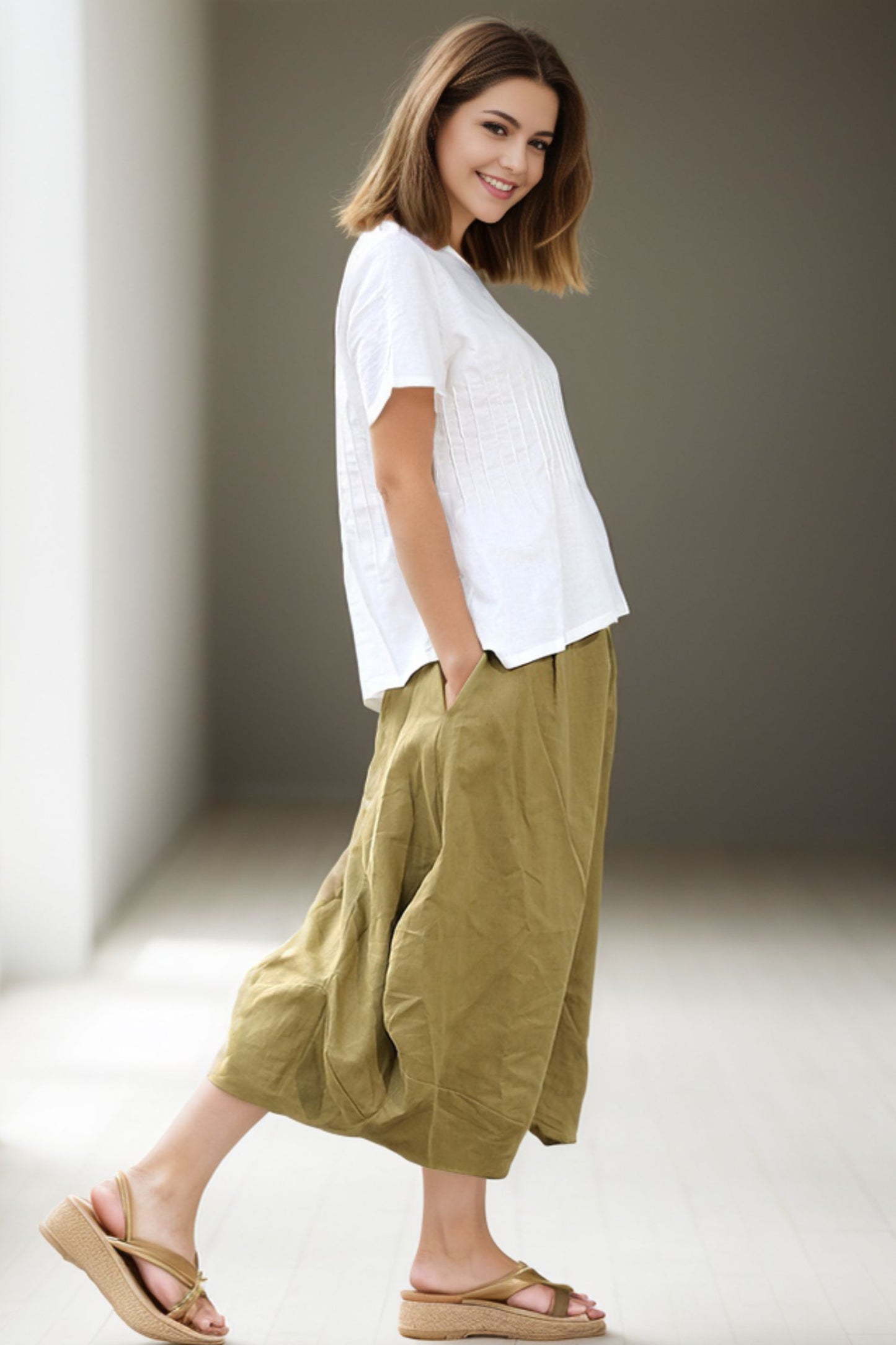 Linen Maxi Skirt - Flower Bud Shape Romantic Feminine Trending Womens Skirt C287