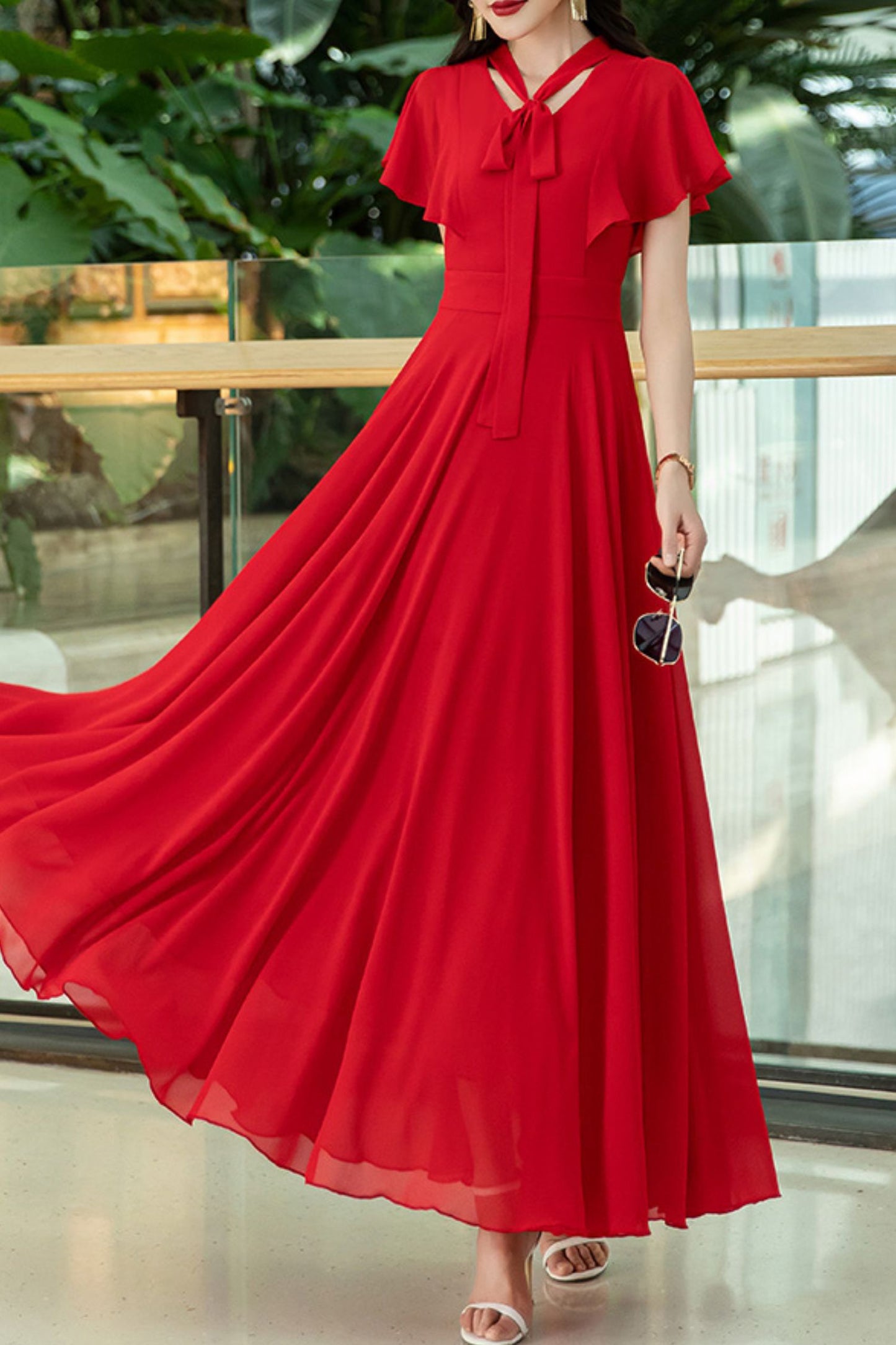 French chiffon summer large swing long dress C3991