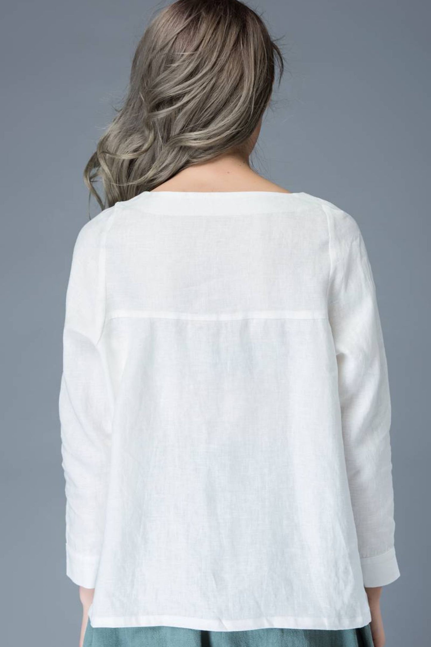 White linen causal womens long sleeves blouse C834