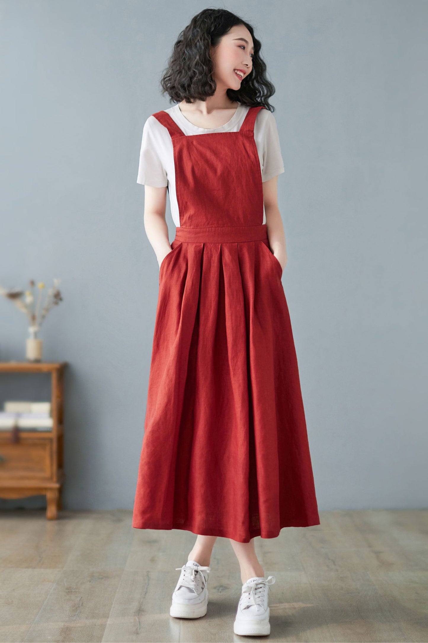 Overall Women Summer Pinafore Linen A line Dress C2724