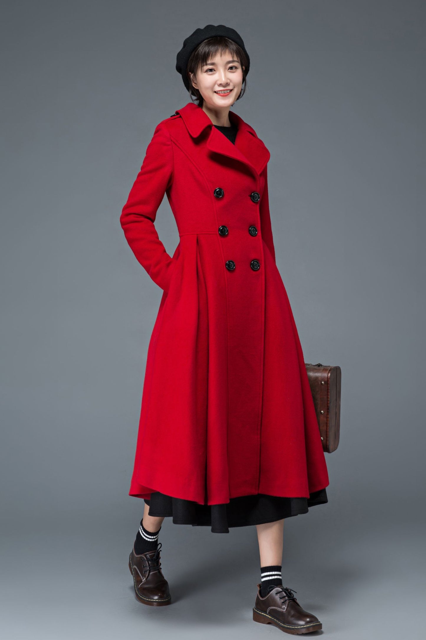 Fit and flare princess winter wool coat C1199