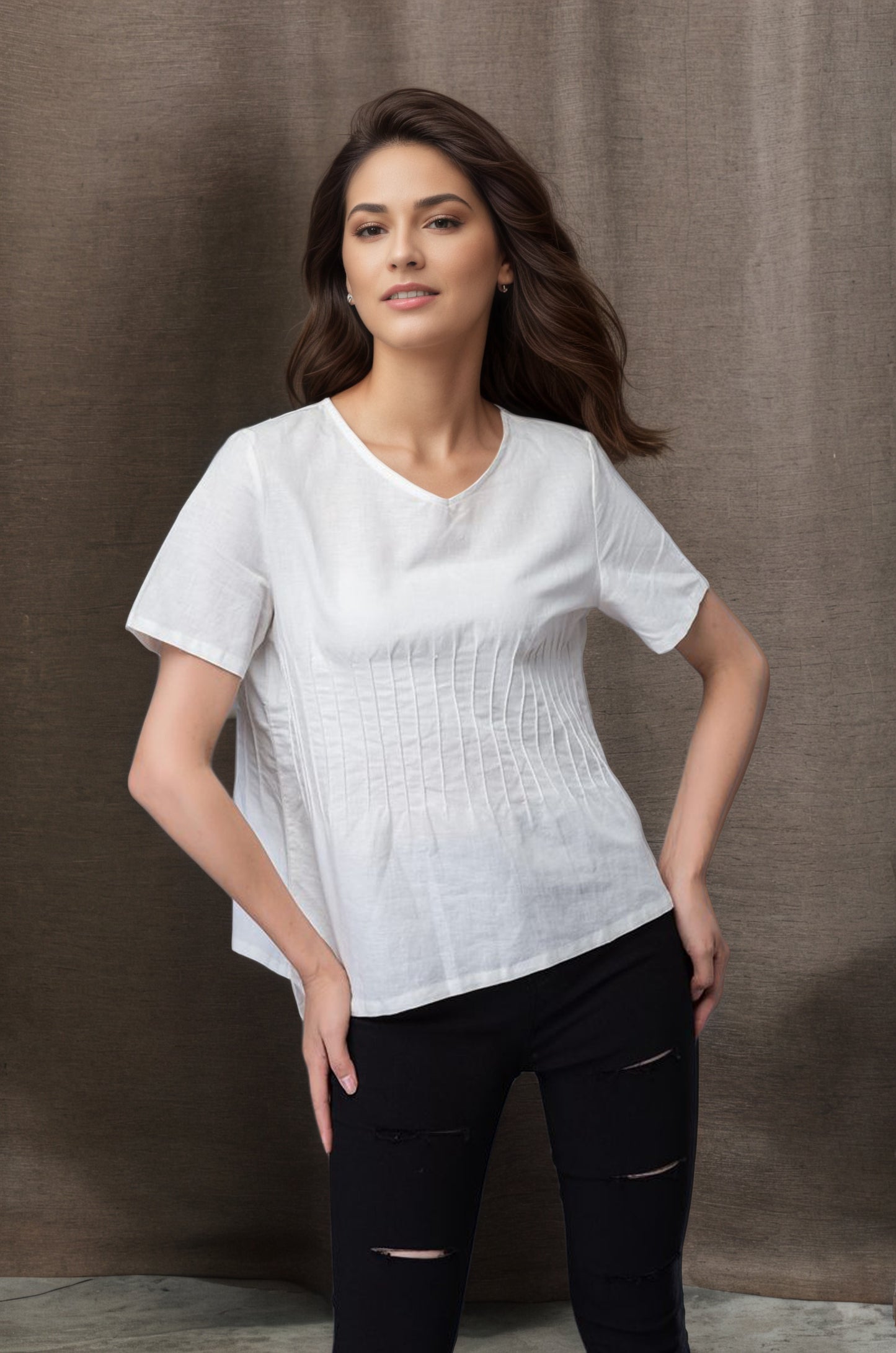 White linen summer shirt womens C4844