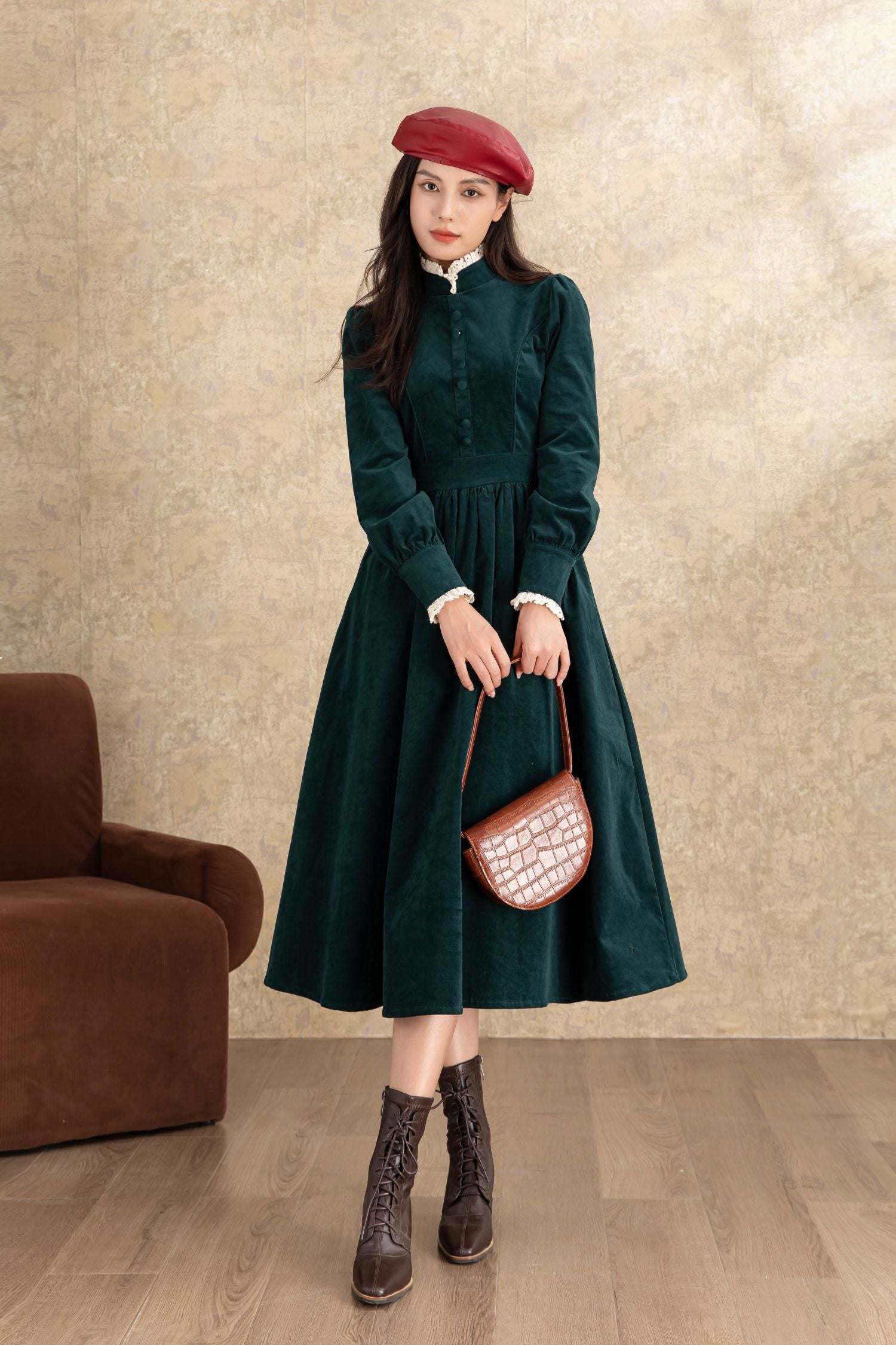 Green Corduroy Midi Dress C4464 YLISTYLE Green Corduroy Midi Dress C4464 YLISTYLE