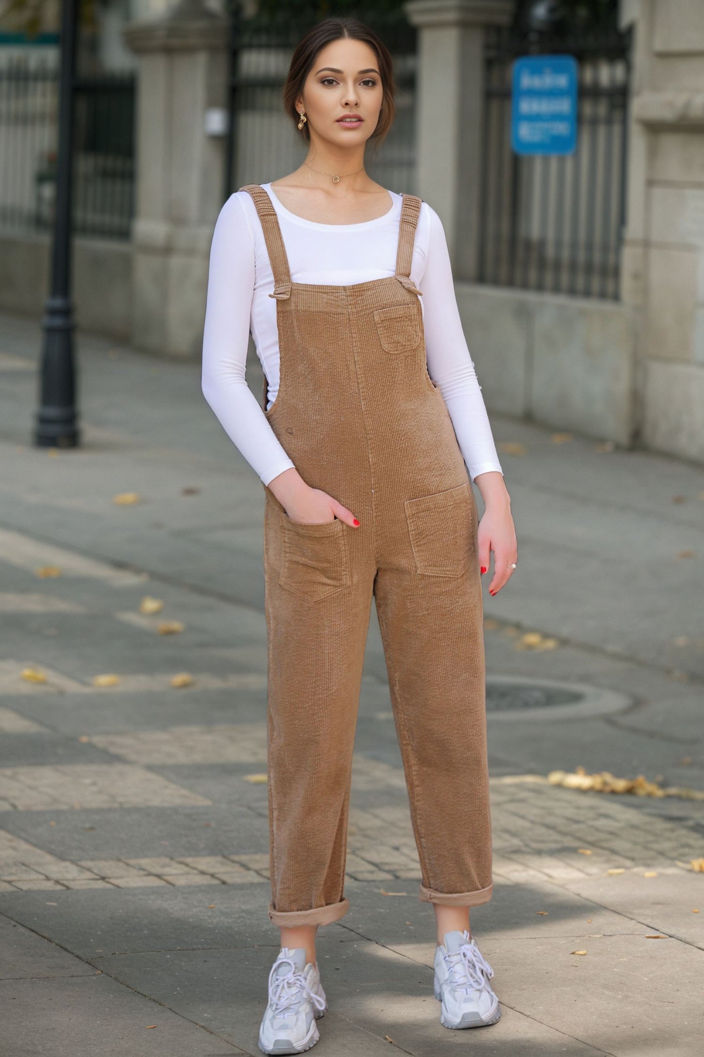 Women's Retro Brown corduroy overalls C5160