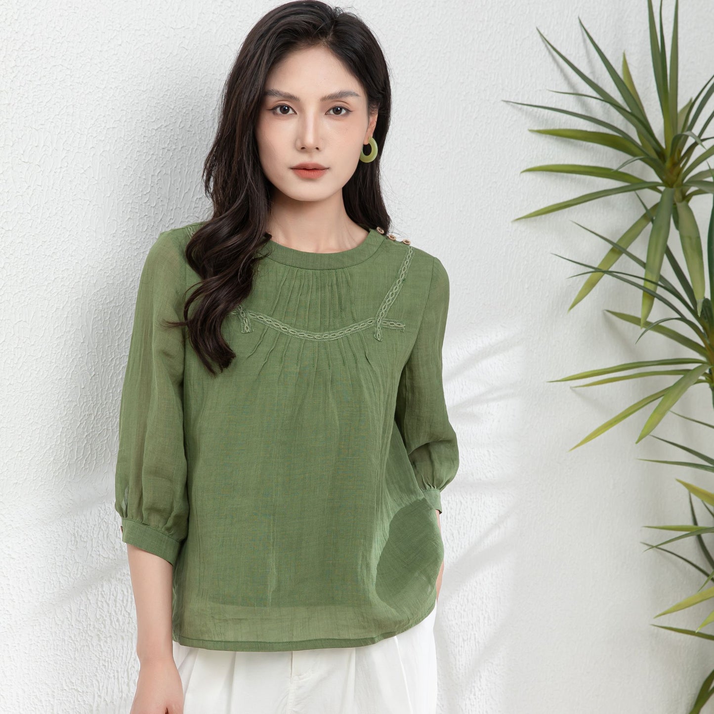 Summer Green Womens Linen Blouse c4981
