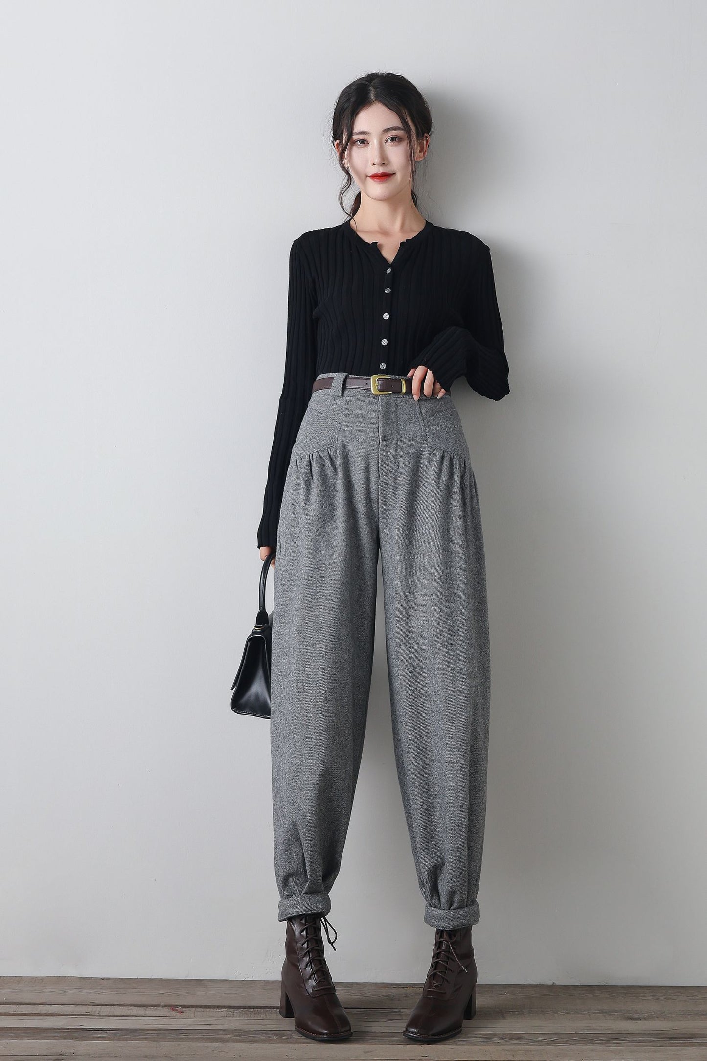 Gray winter wool casual pants C4345