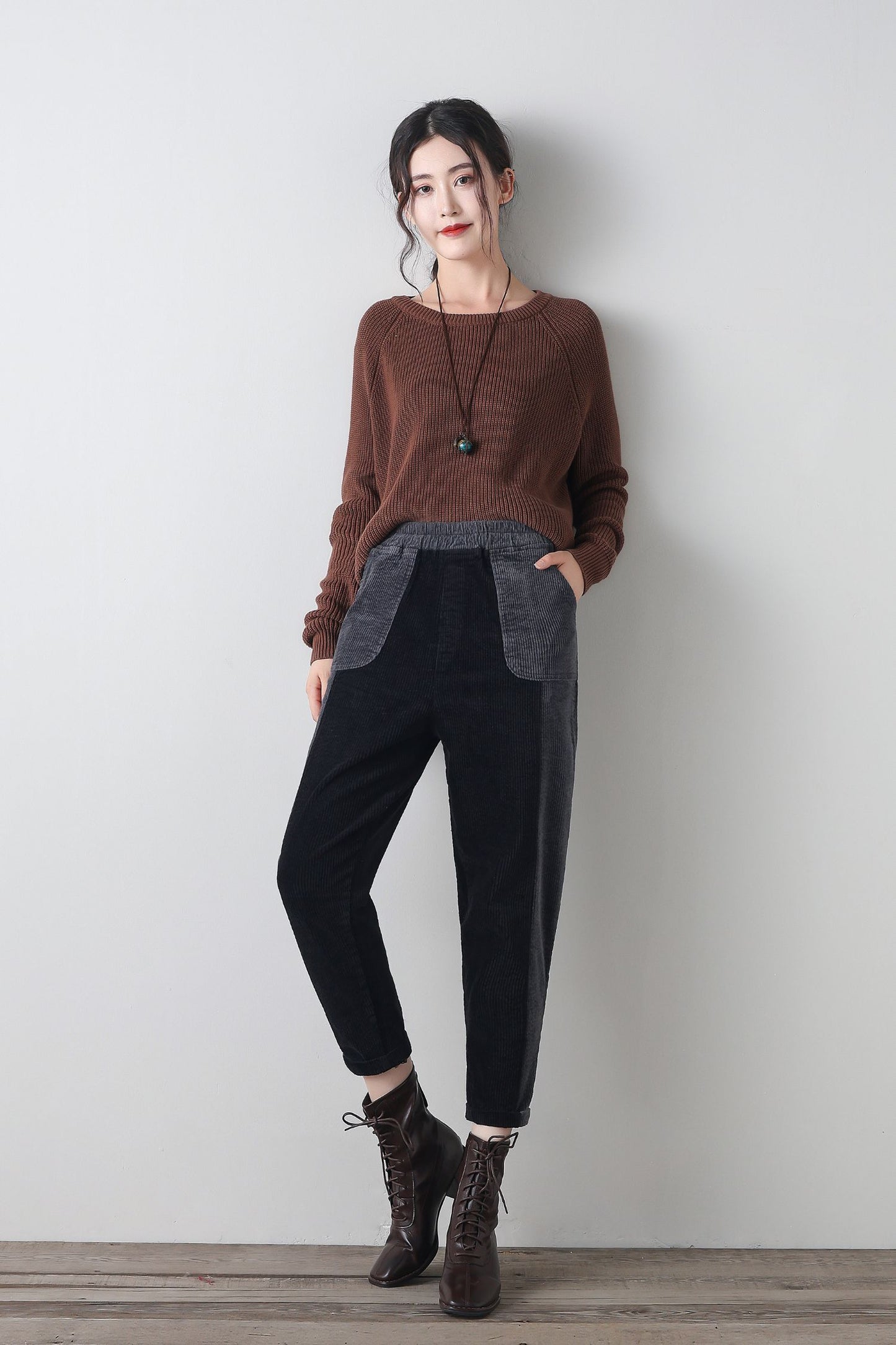 Patchwork corduroy pants women C4343