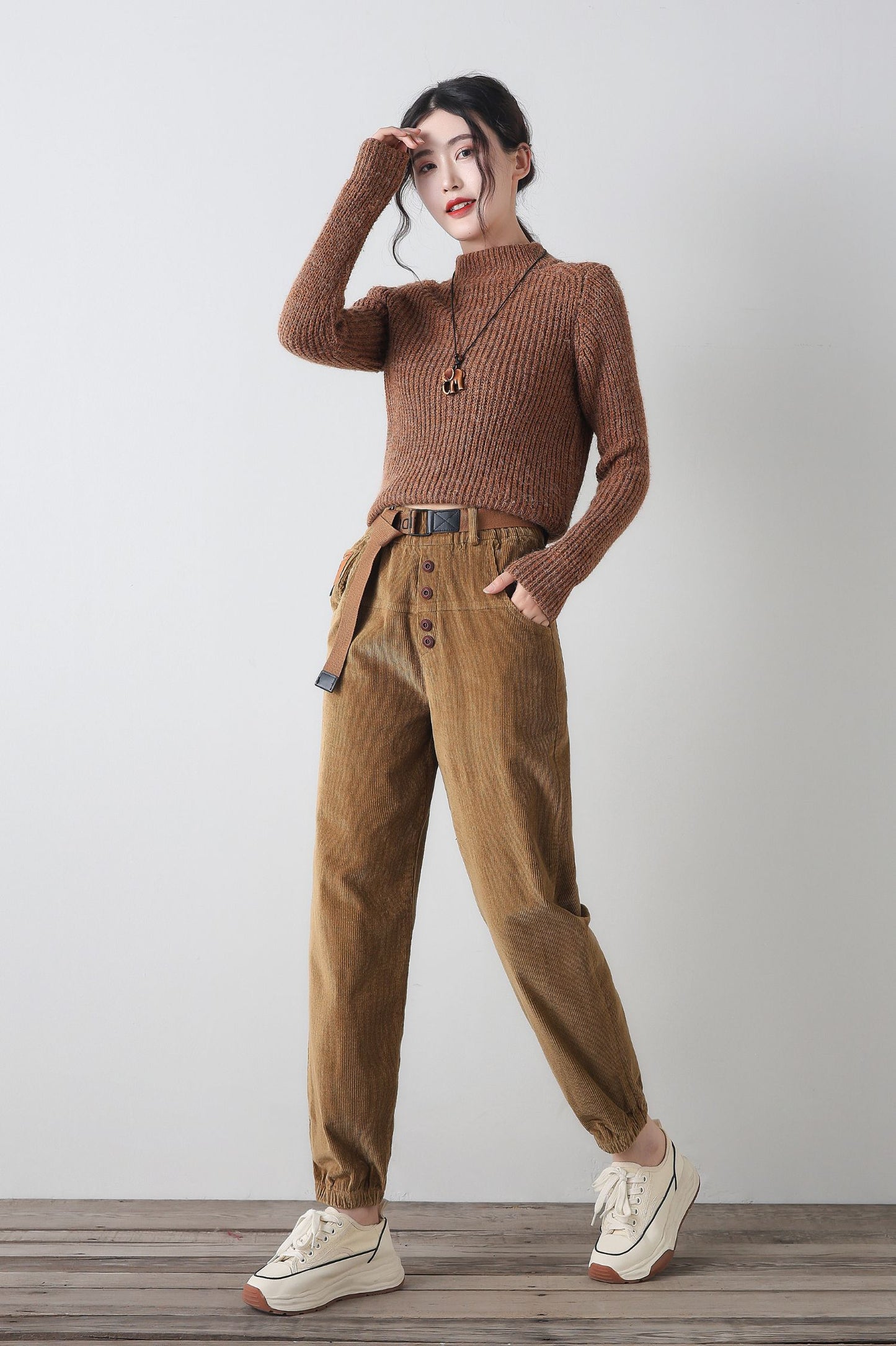 Long casual corduroy pants for women C4347