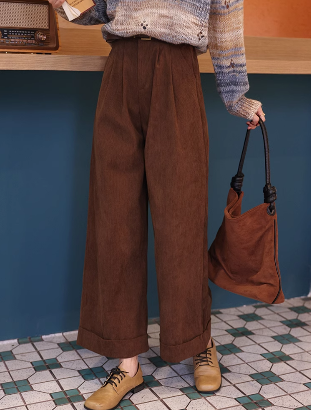 Wide leg brown corduroy pants C4542