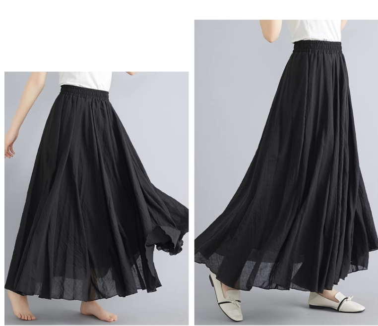 Maxi black summer linen skirt women C5023-5 (black)