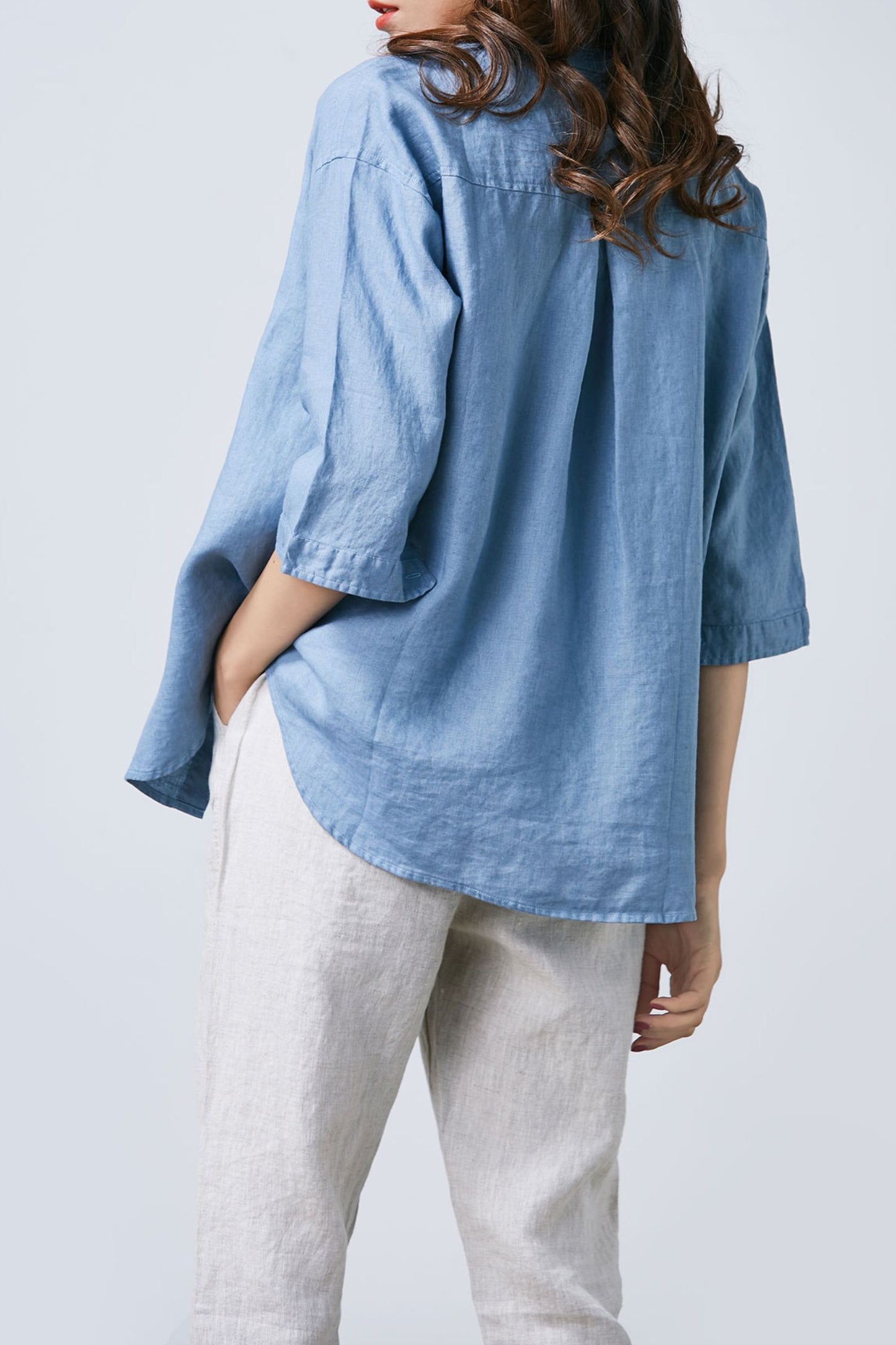 Blue Linen Button Up Shirt C1671