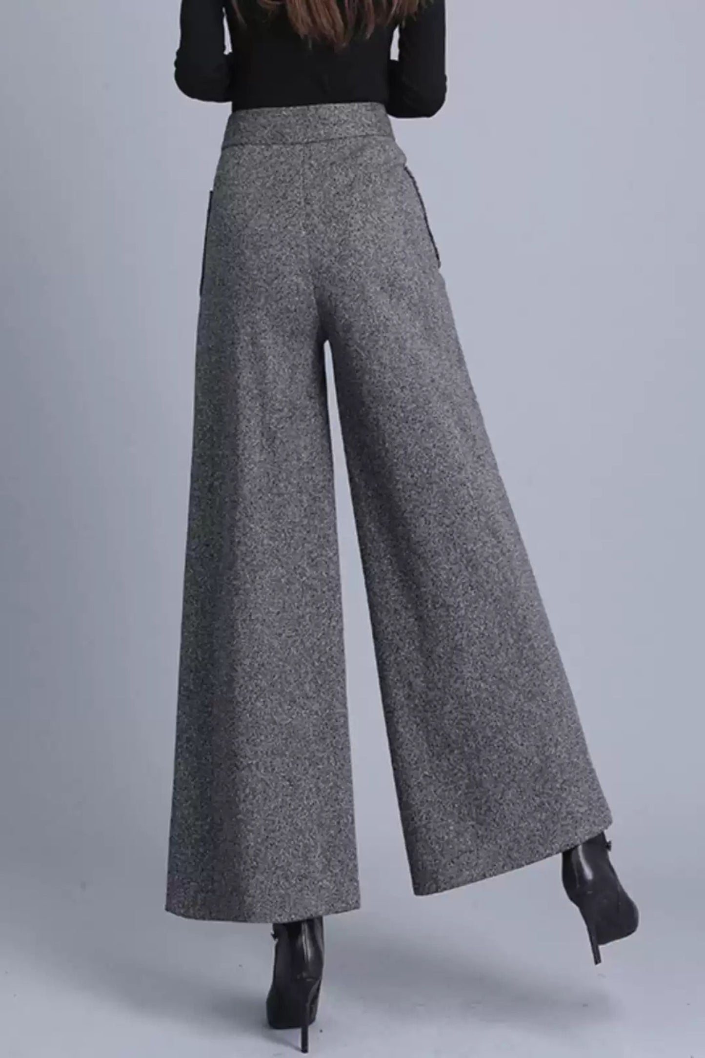 High waist wool pants with pockets c5088
