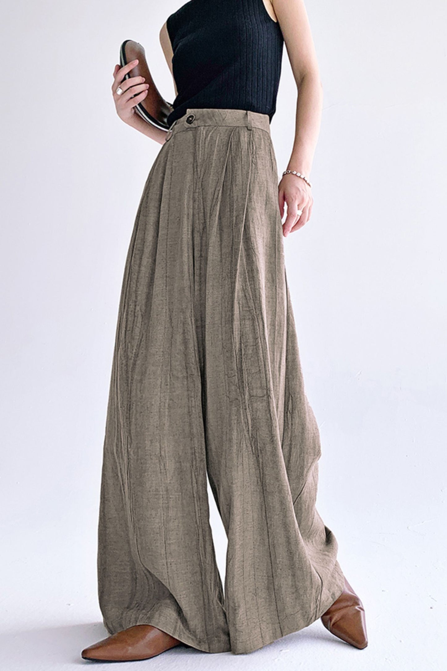 Cotton linen high-waisted loose leisure pants L0609