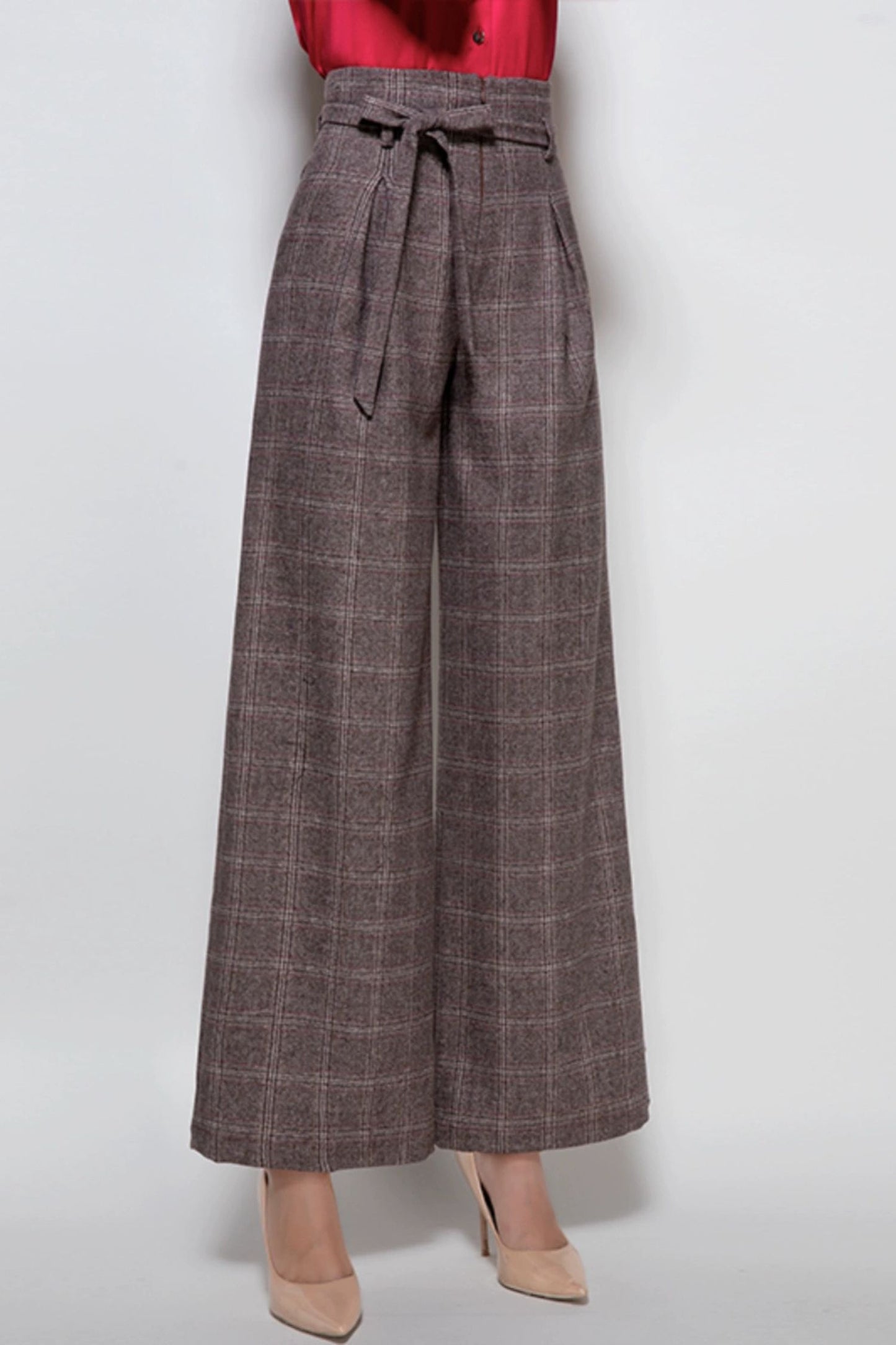 Plaid winter wide leg wool pants c5075