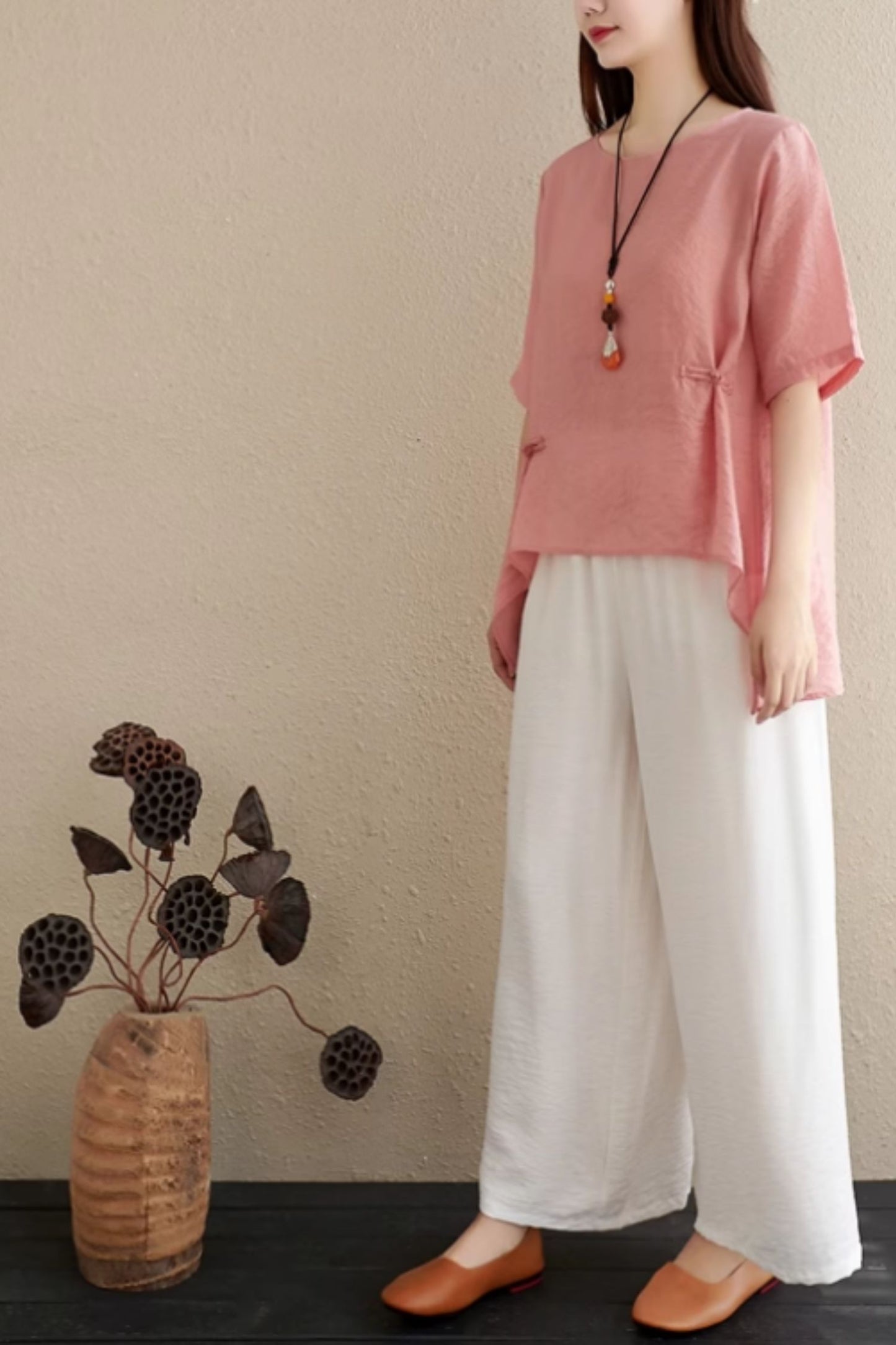 Irregular loose fitting linen blouse C5054