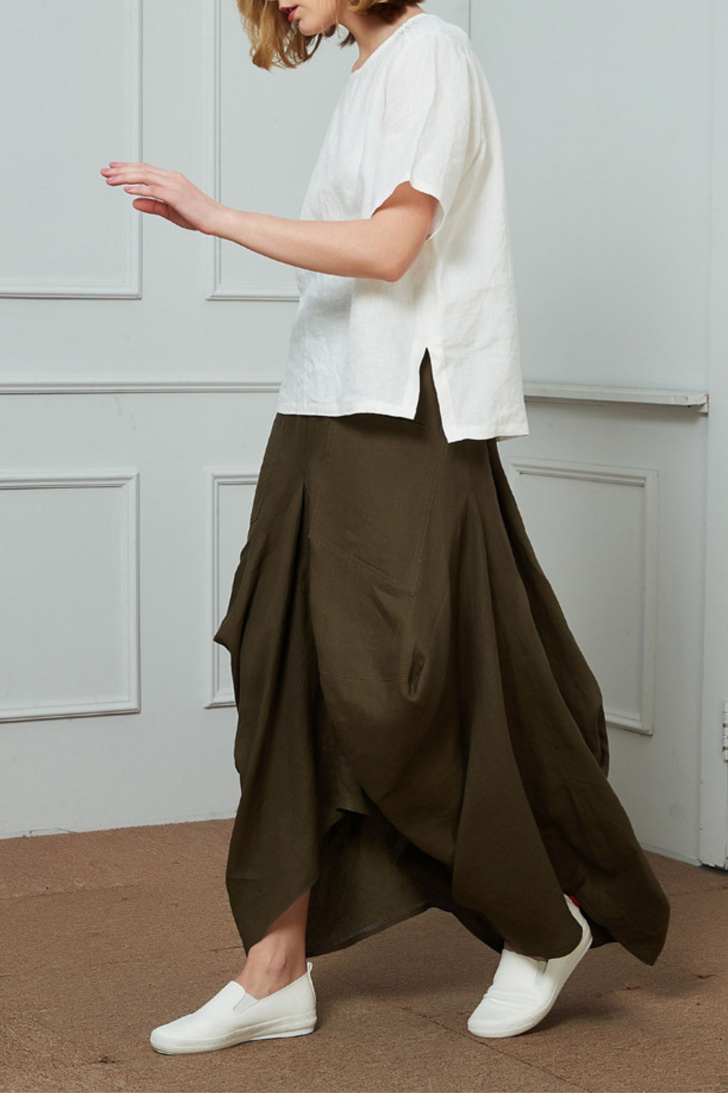 Linen Irregular Fold Loose Plus Size Skirt C1463