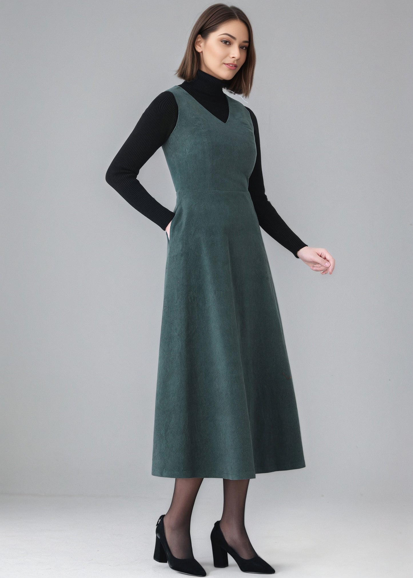 Autumn Winter Sleeveless Corduroy Dress C5152