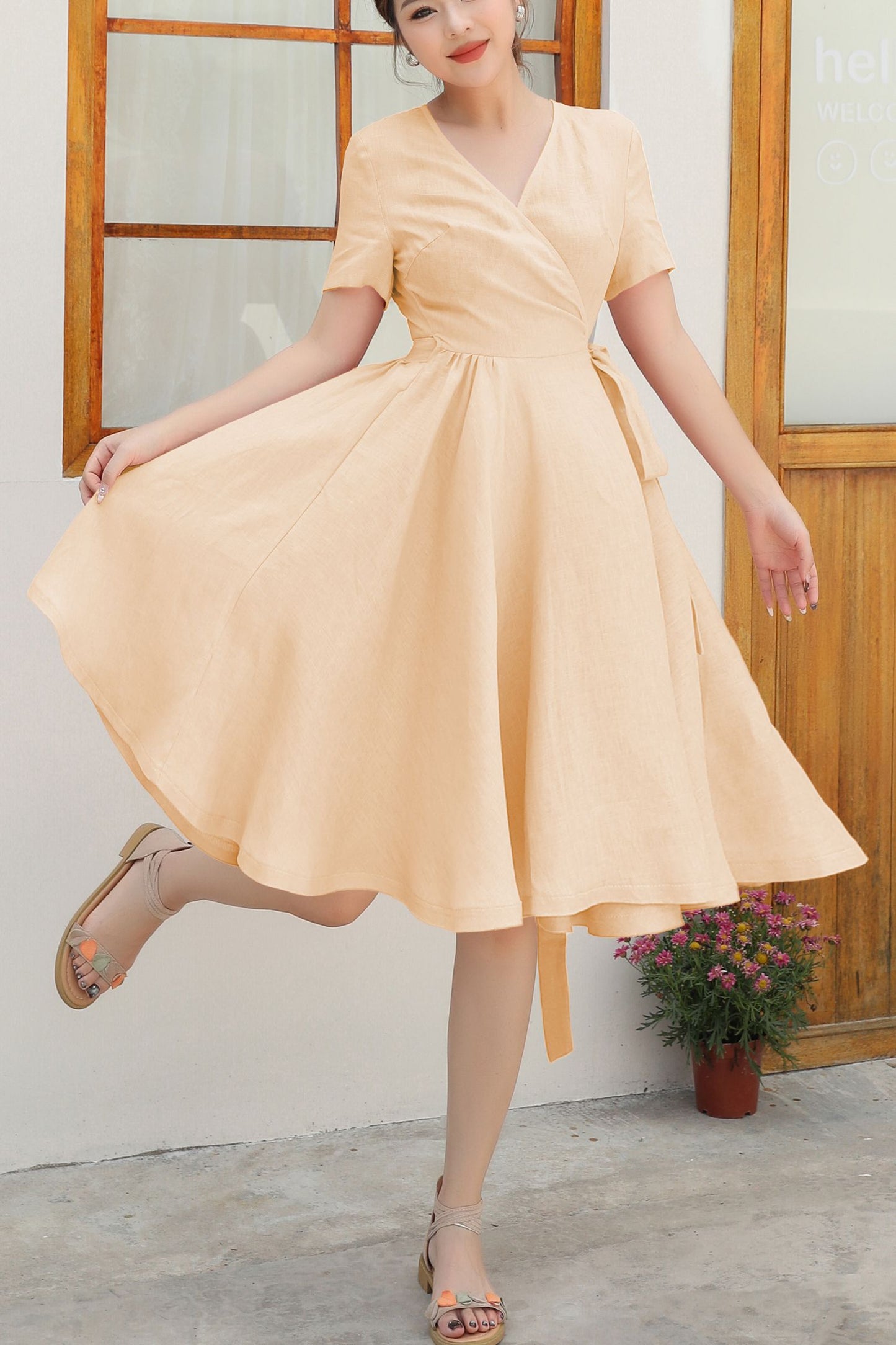 Soft Peach Family wedding dress c4876