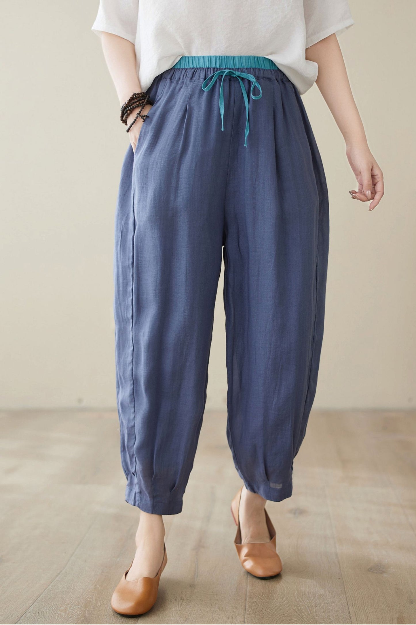 Loose Casual Elastic Waist pants C3968