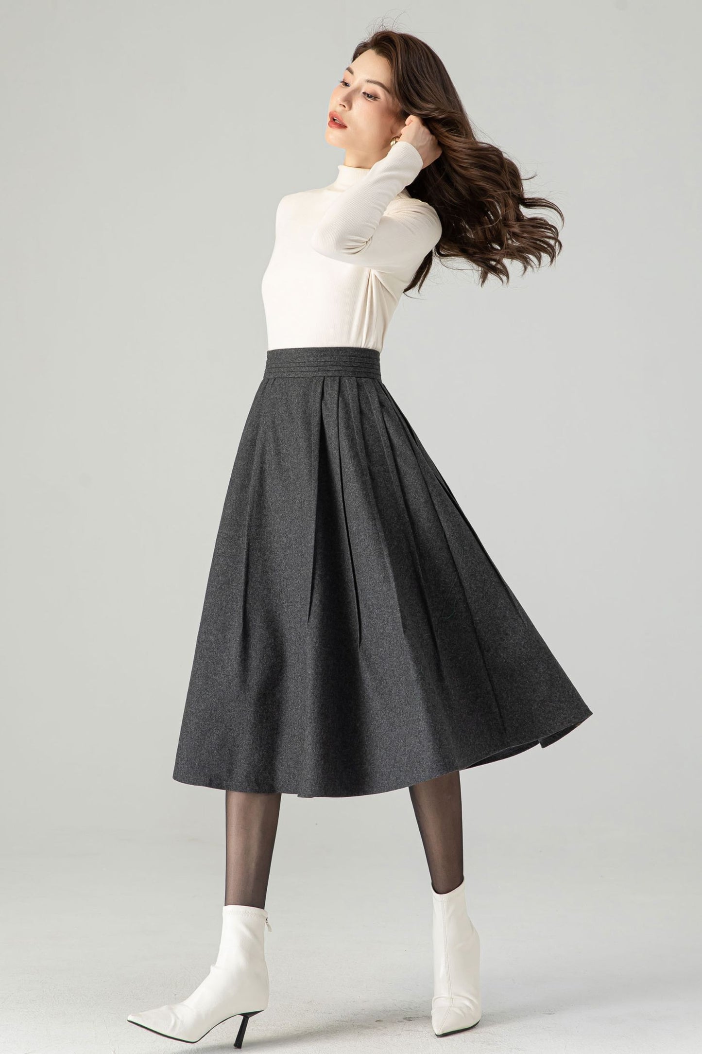 Midi Grey Wool Skirt C3624