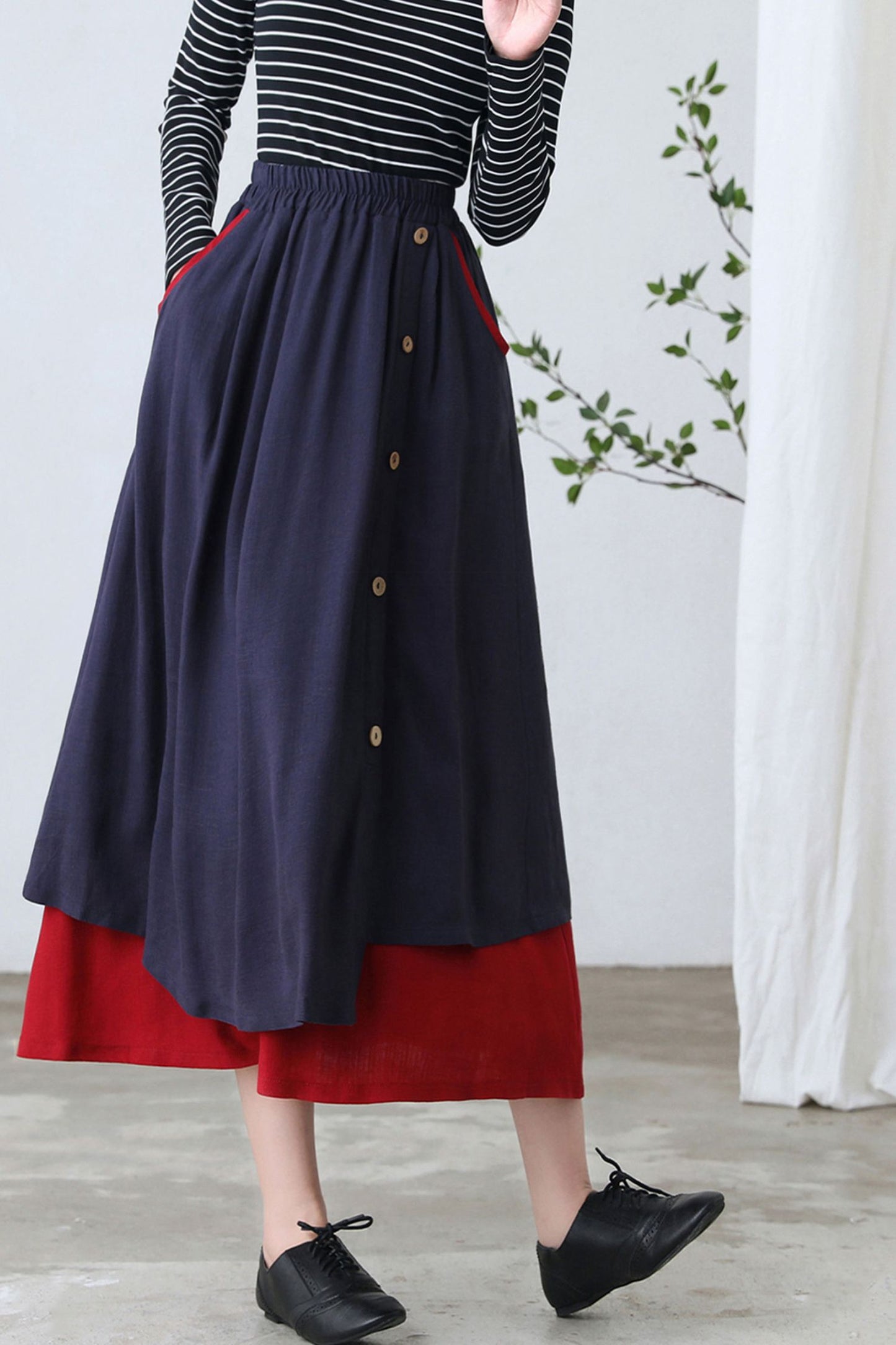 Linen Irregular Plus Size Spring Skirt with Pockets C2612