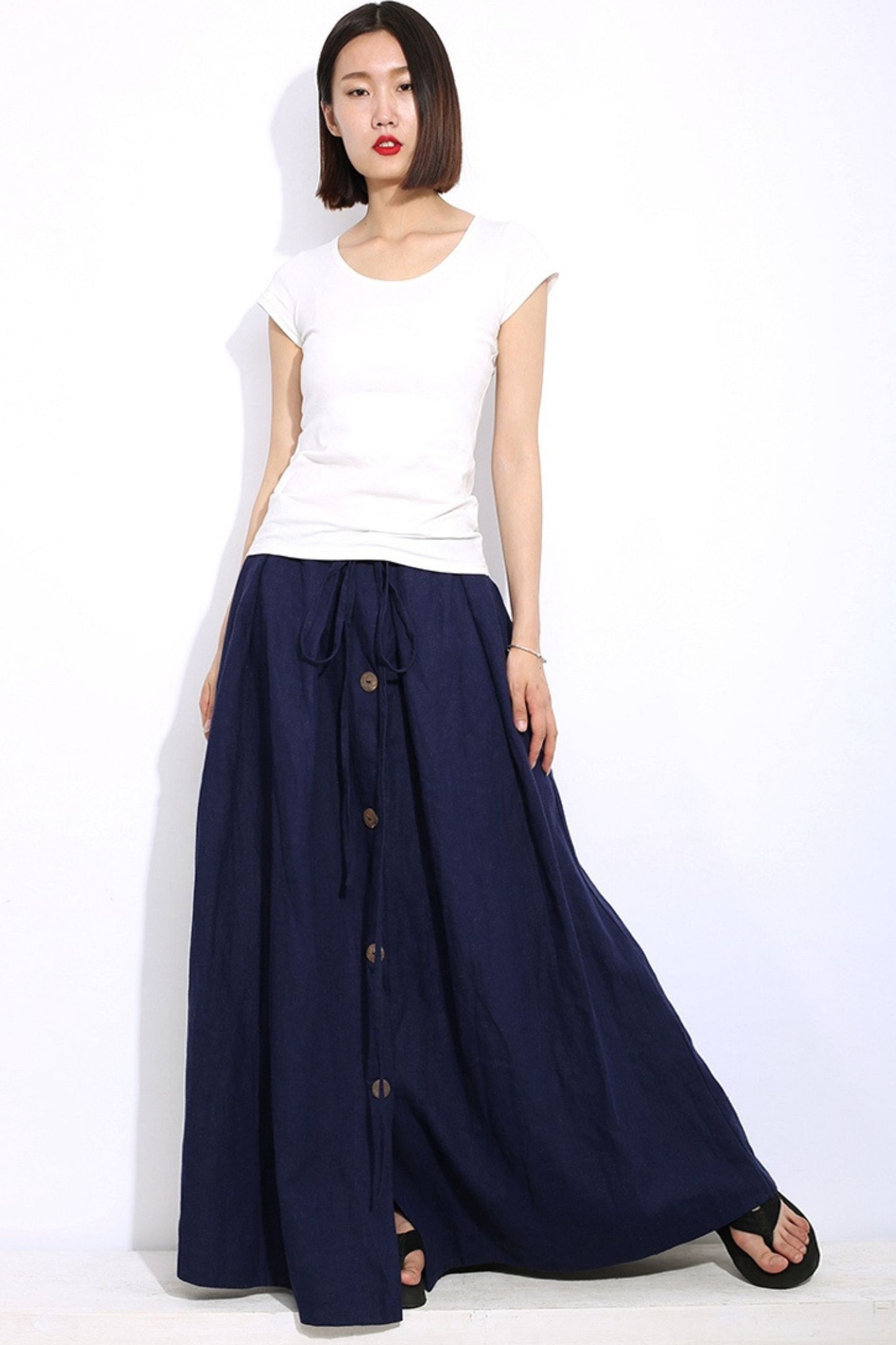 Blue Maxi linen wrap skirt C333