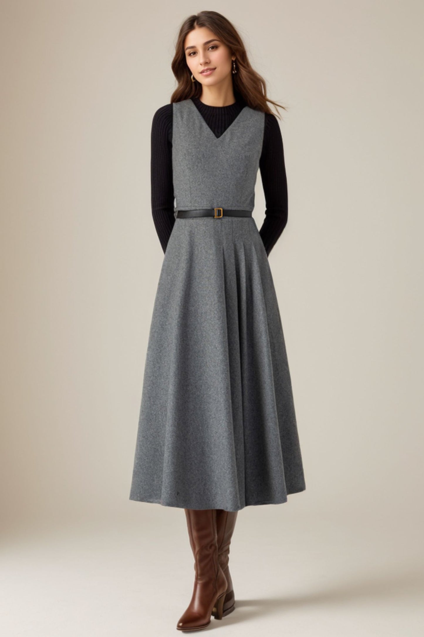 Womens Winter Sleeveless Wool Dress C4320