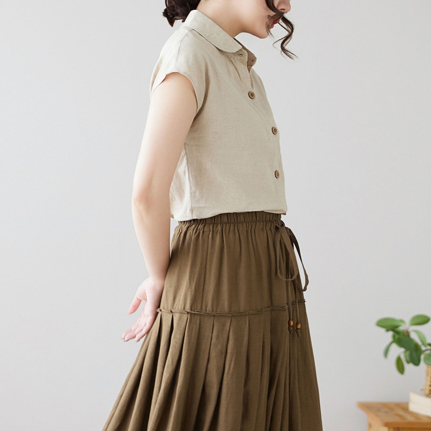 Women's natural Linen Short Sleeve Top c4898