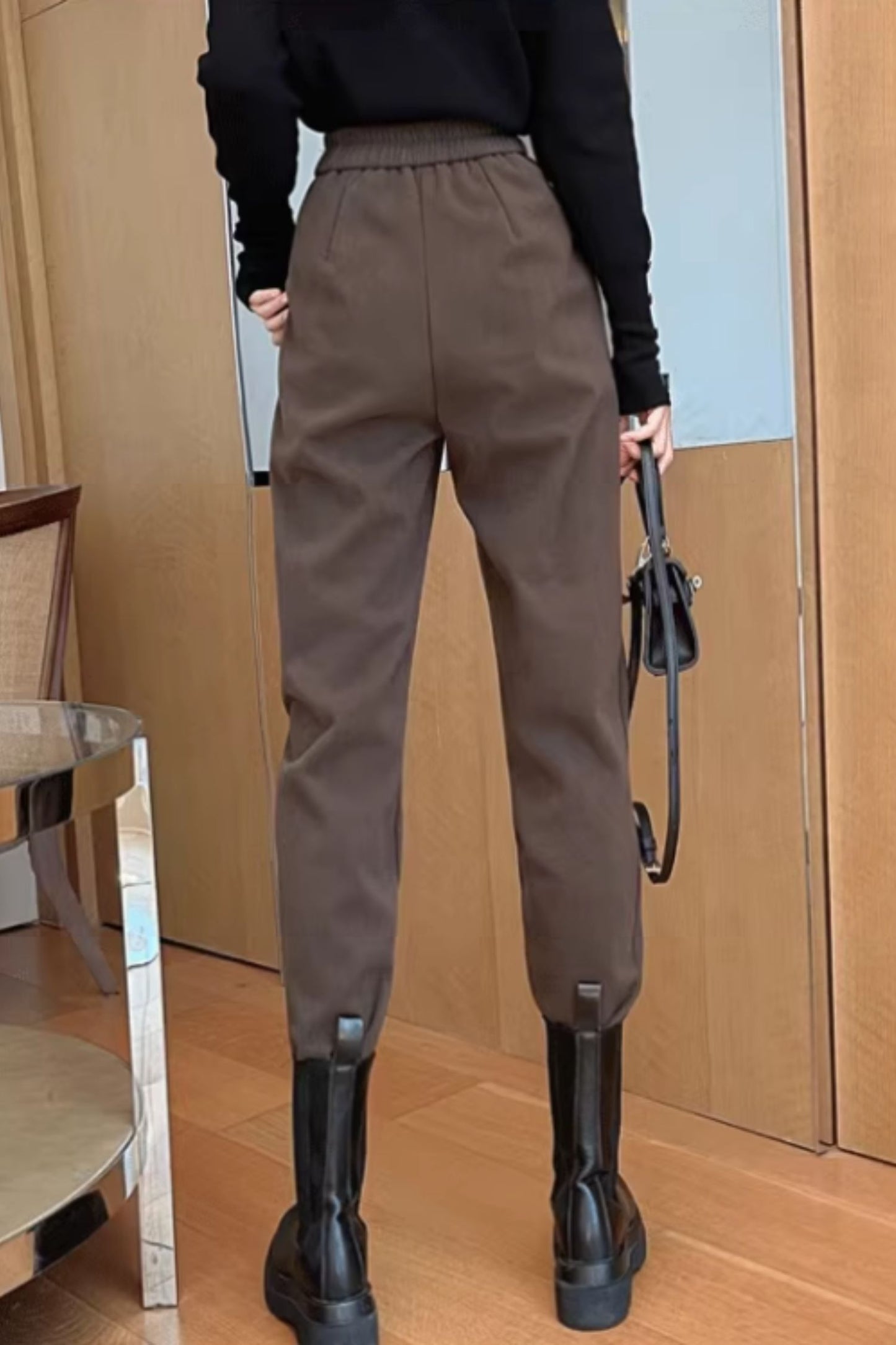 High waist long winter wool pants C4649