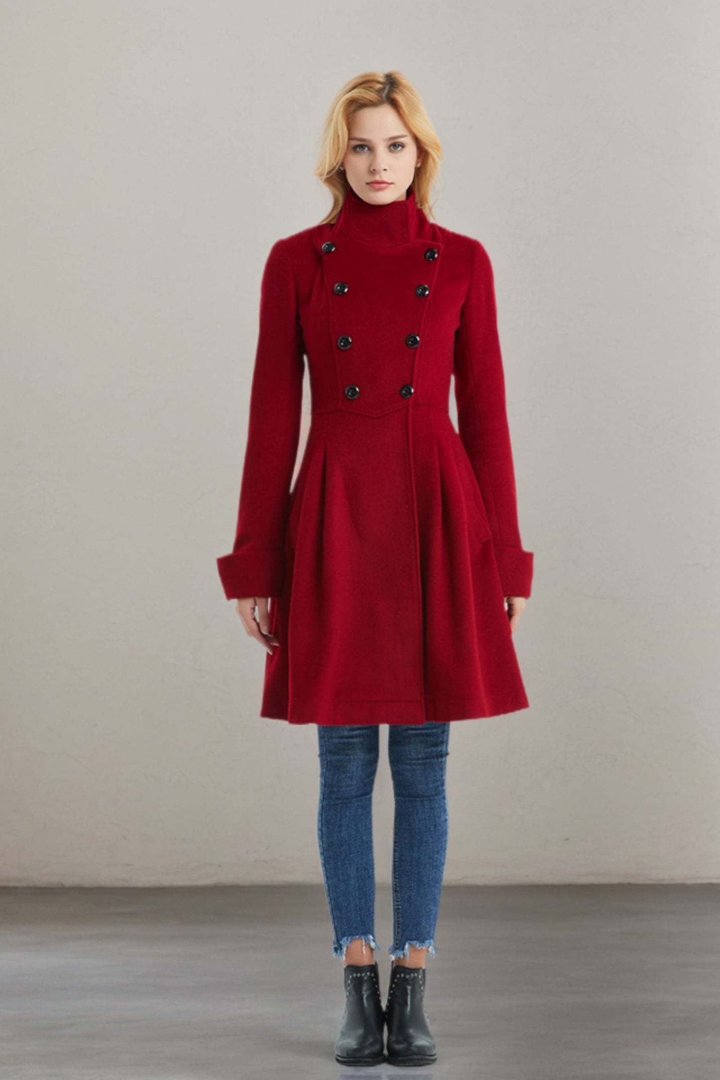 Women Winter Red Wool Coat C1329