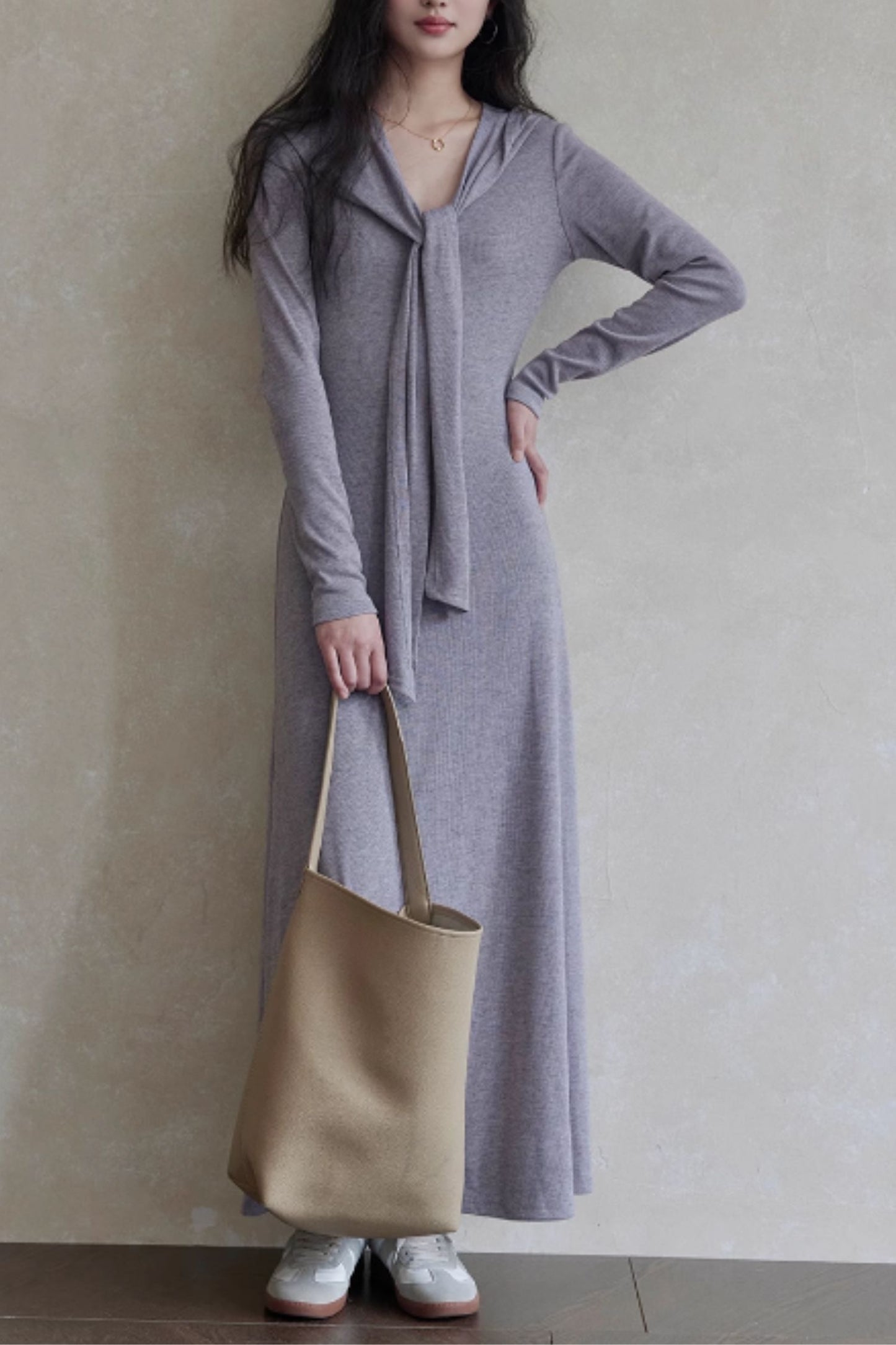 V neck prom maxi knit dress C4608
