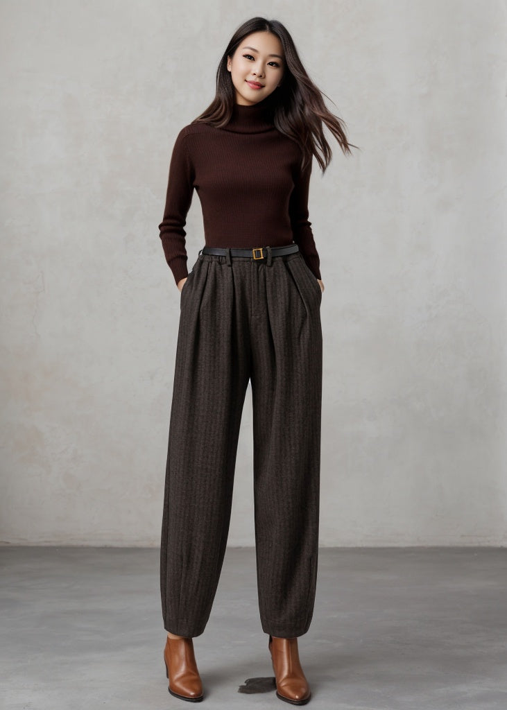 Wool Harem Long Wool Pants Women C4458