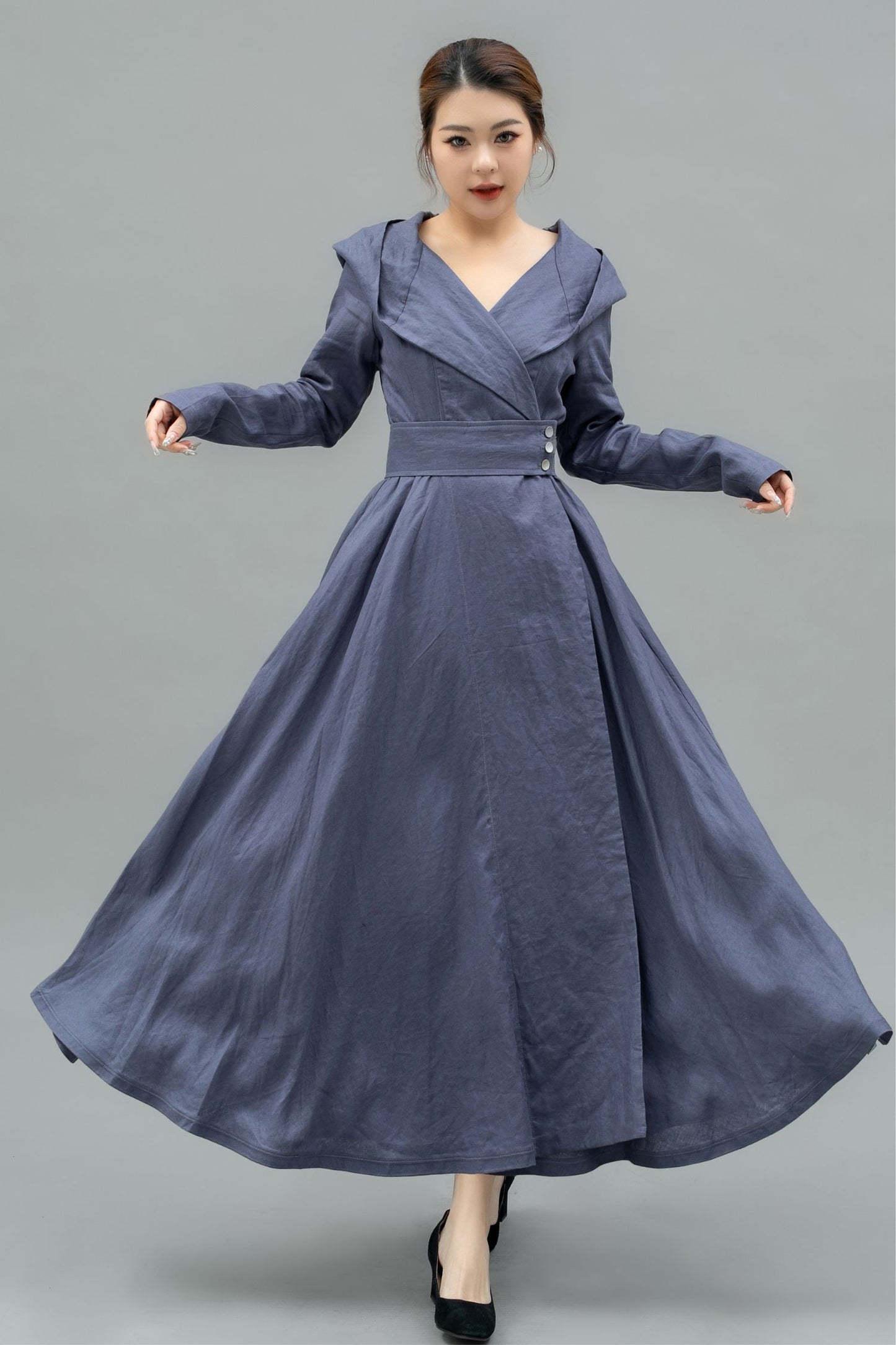 Elegant Hooded Long Linen jackets C4744