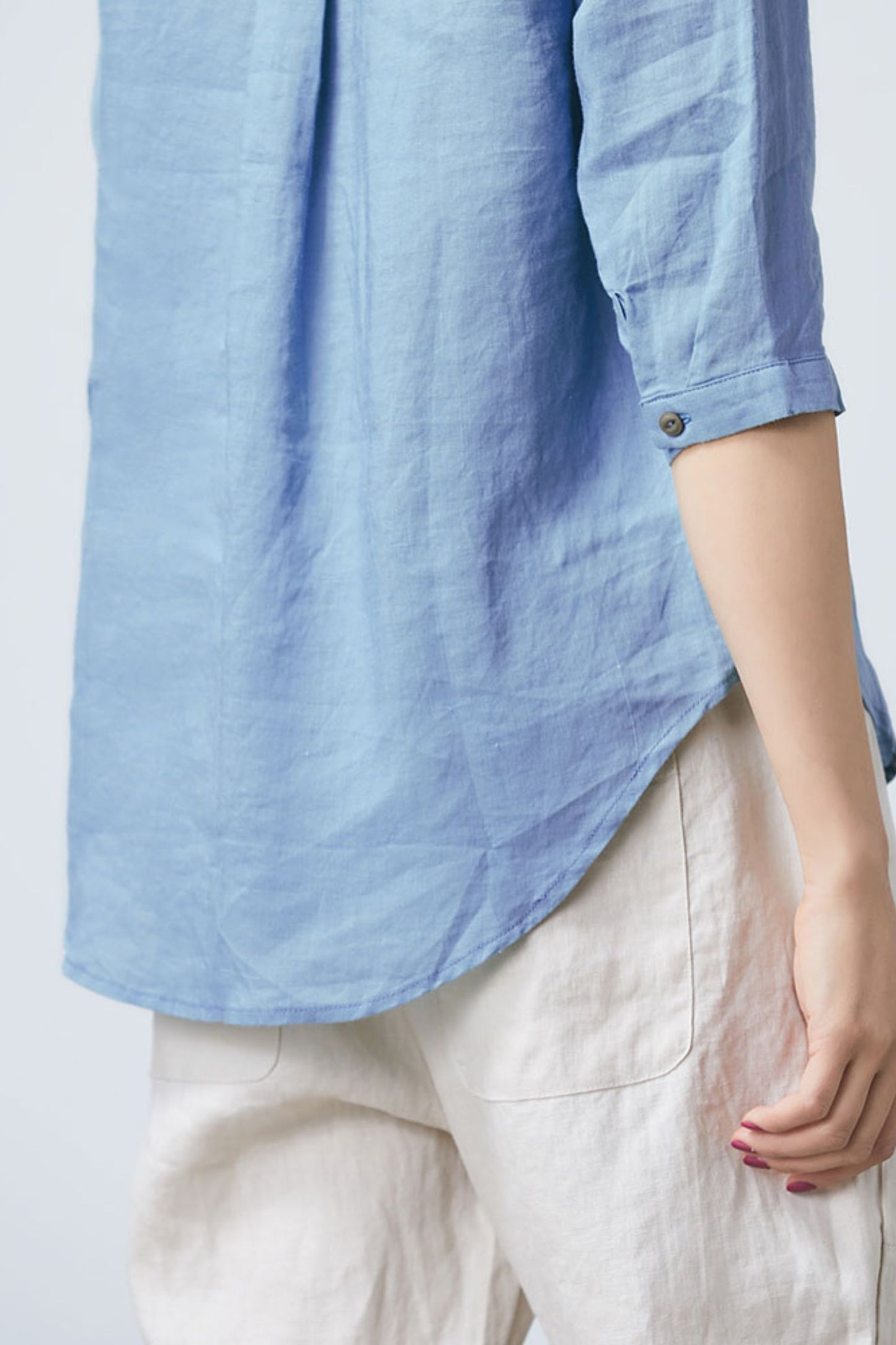 Blue linen top for women C4853