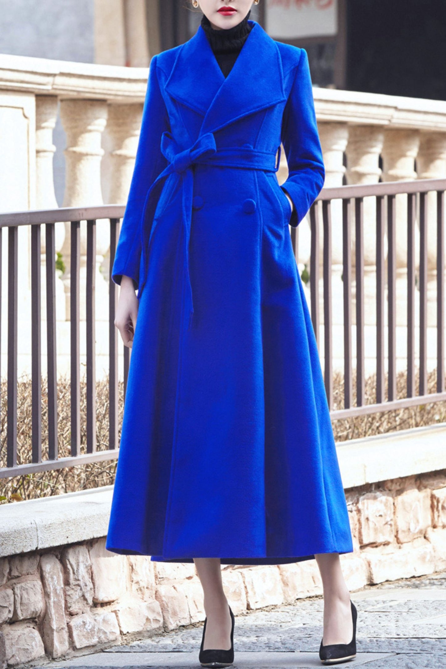 Women's Autumn and winter blue wool coat C4277