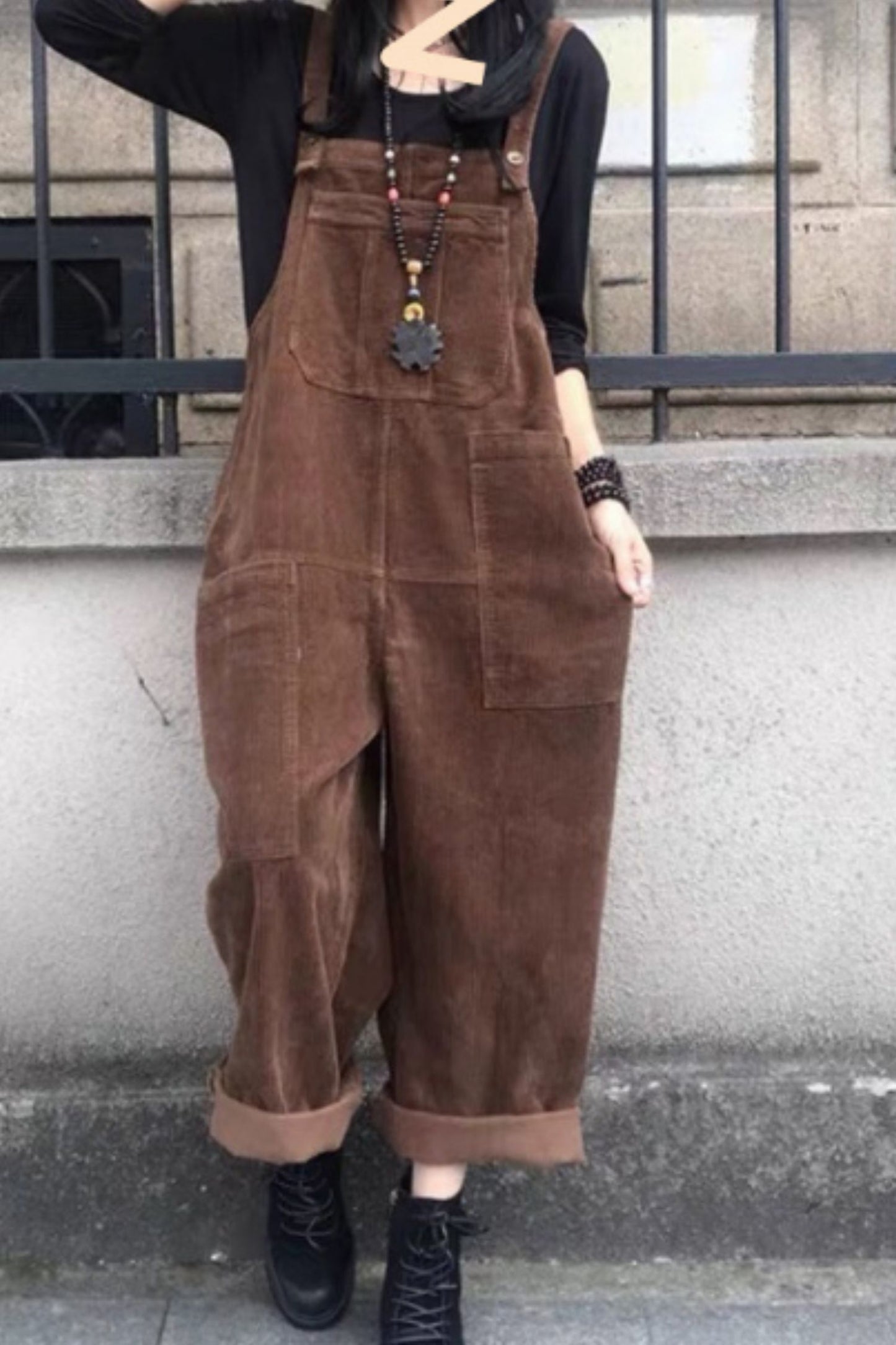 Loose fitting corduroy overalls pants women C5123