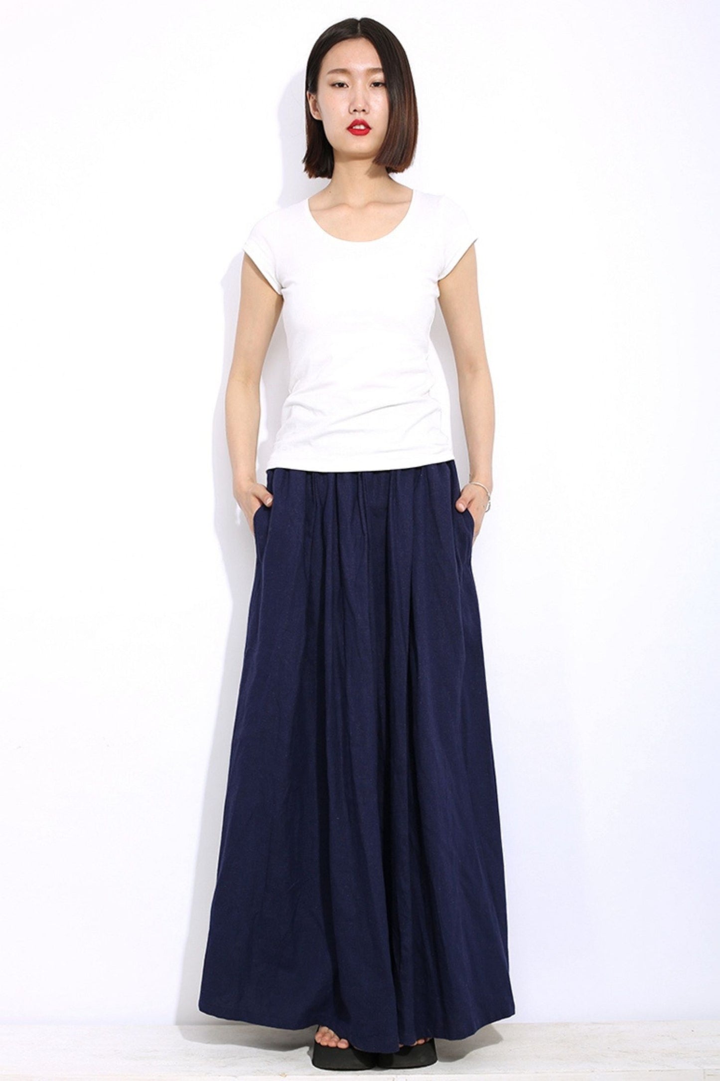 Long Pleated Blue skirt C330