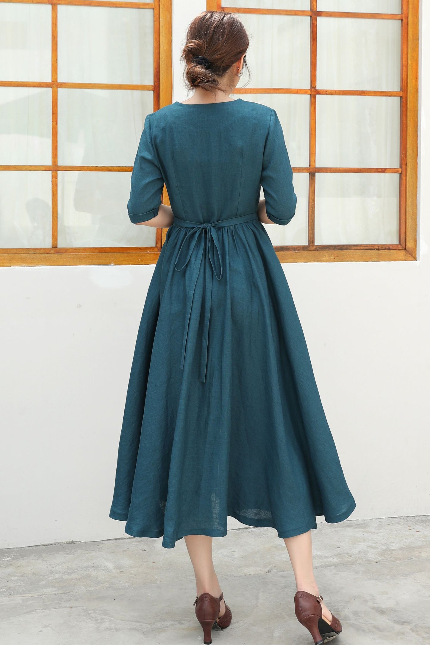 Button Front linen Midi dress c4839