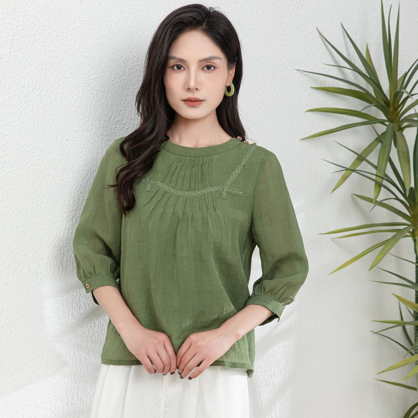 Summer Green Womens Linen Blouse c4981
