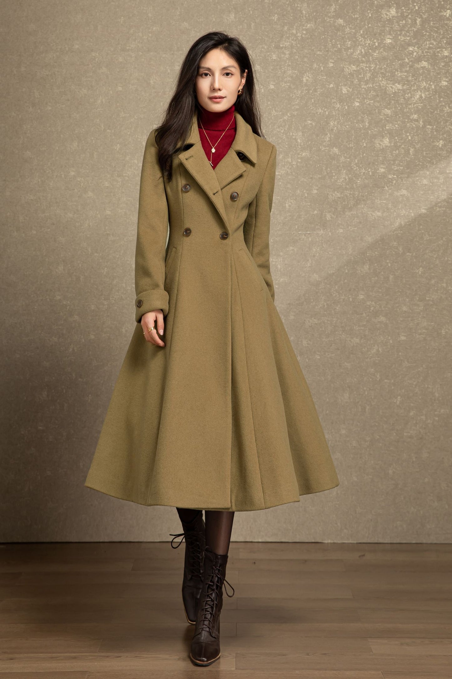 Double breasted long winter wool coat C4494