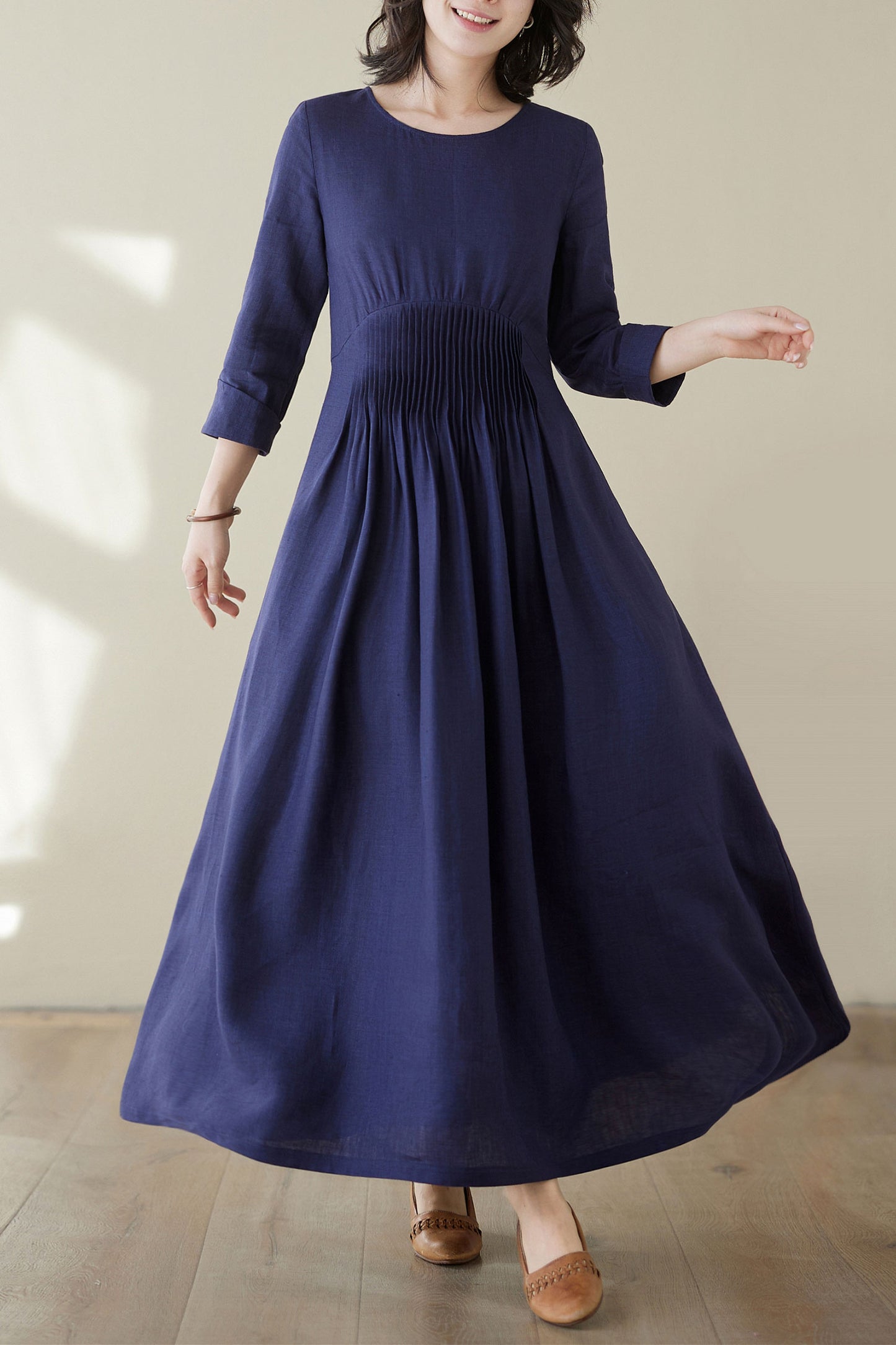 Dark blue Linen Maxi Dress C3945