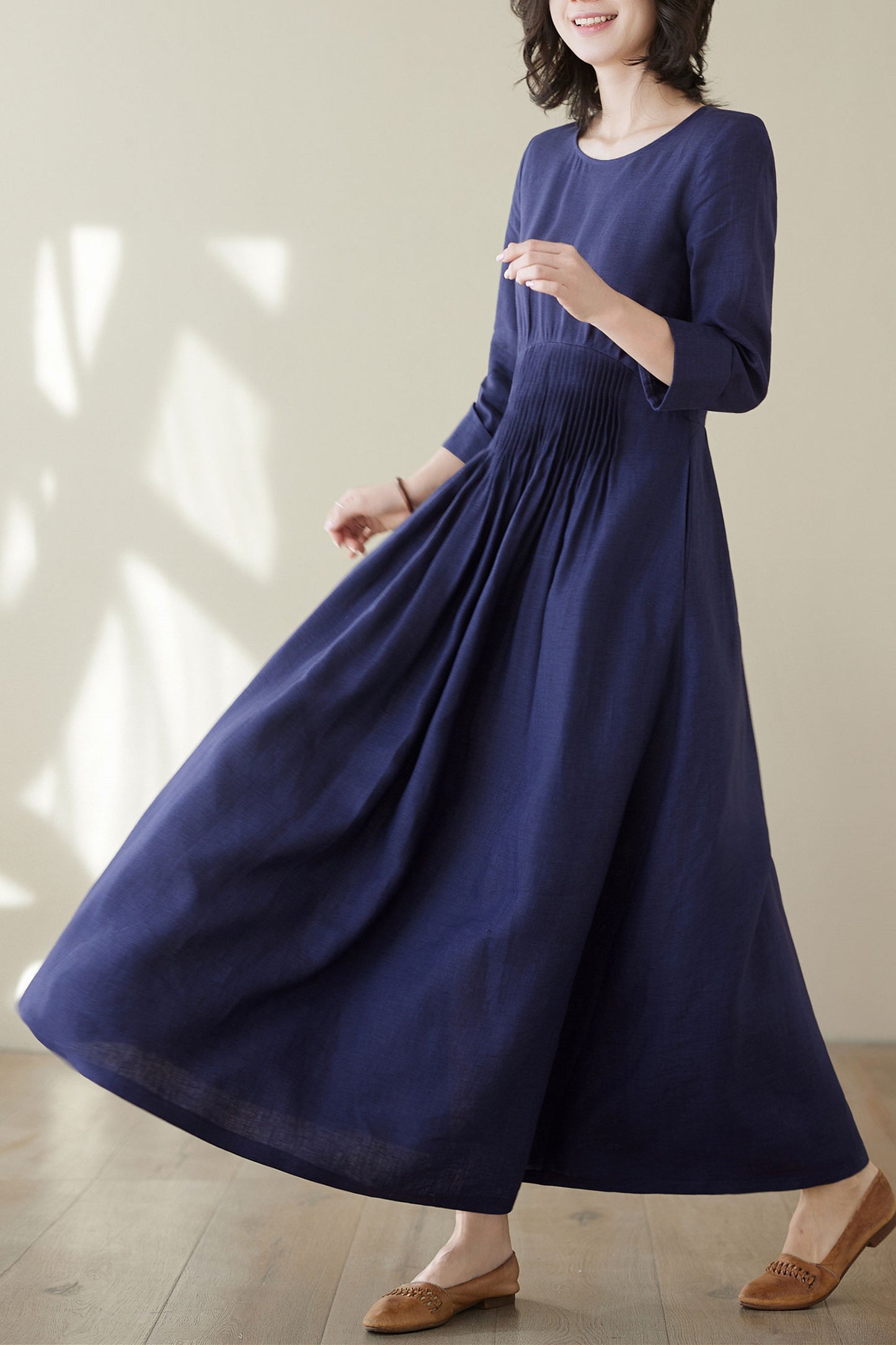 Dark blue Linen Maxi Dress C3945