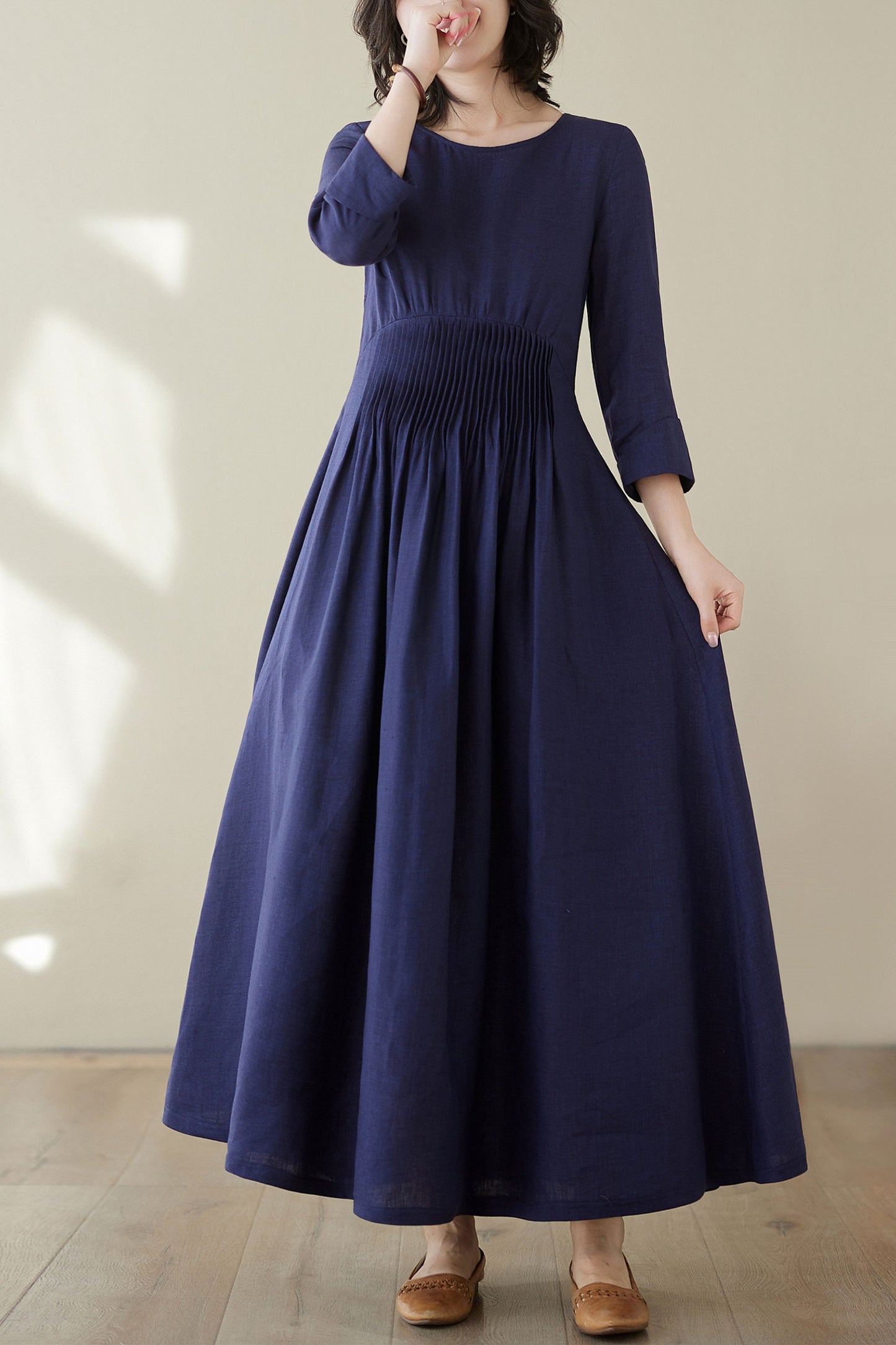 Dark blue Linen Maxi Dress C3945
