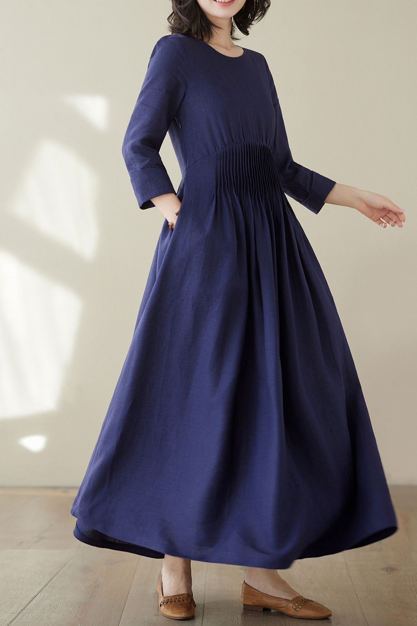 Dark blue Linen Maxi Dress C3945