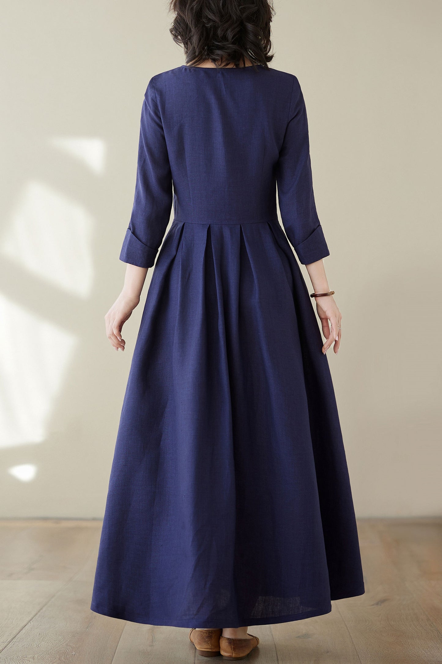 Dark blue Linen Maxi Dress C3945