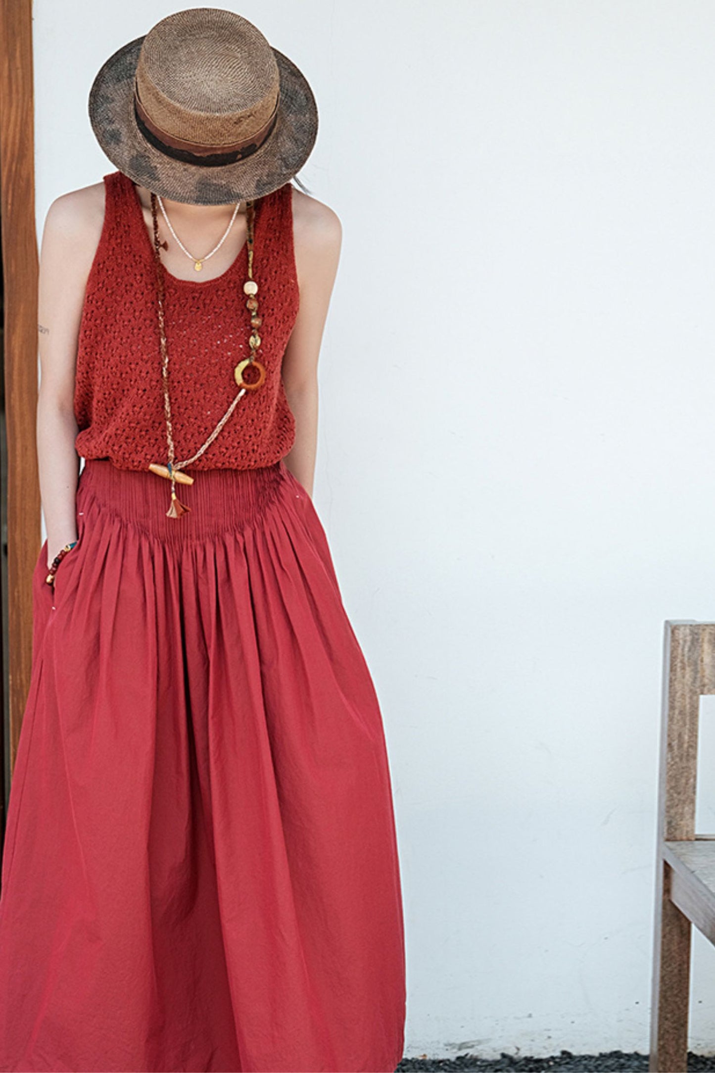 Summer new cotton half elastic waist skirt HY0006