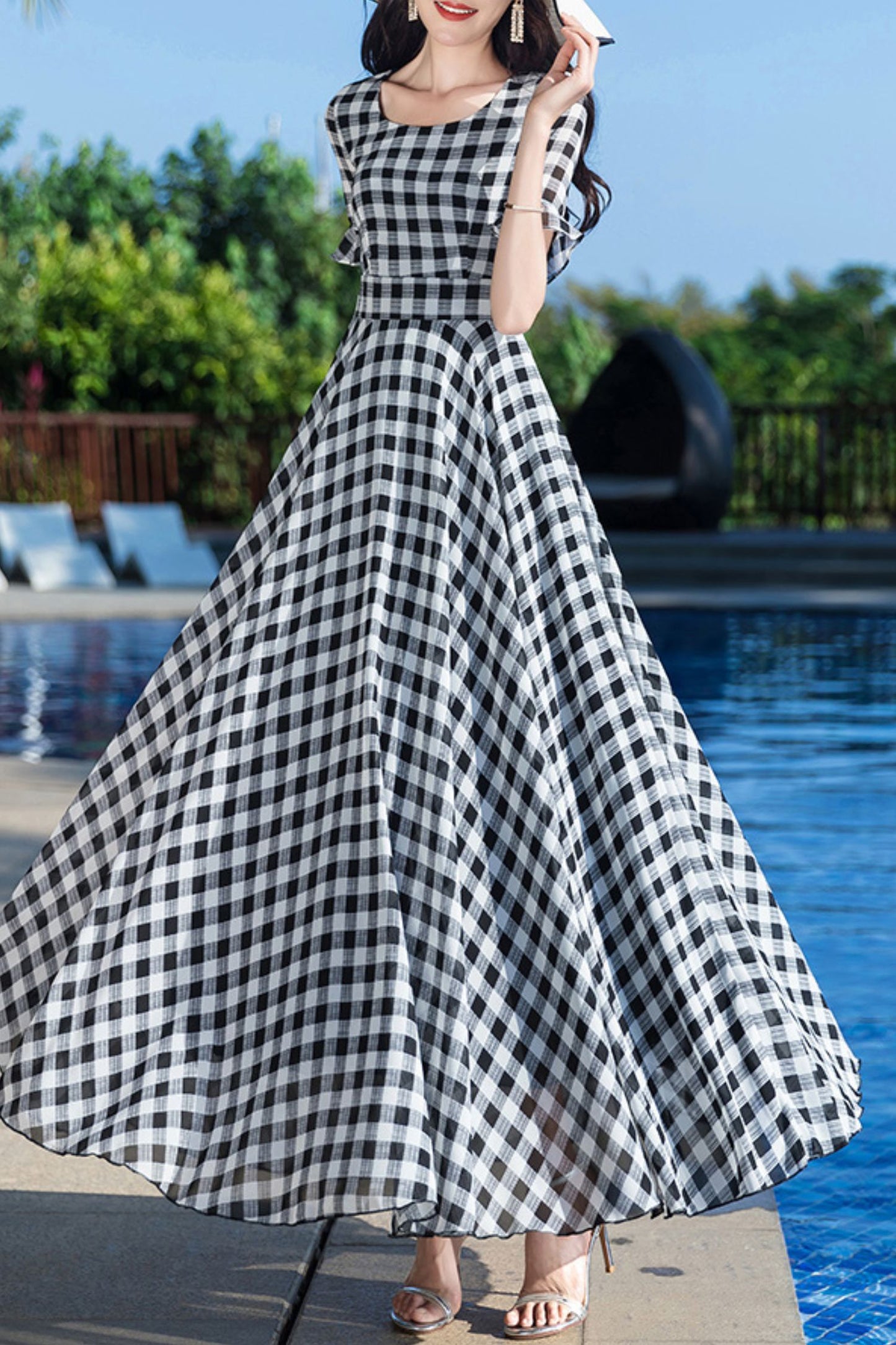 Summer New Plaid Printed Chiffon Dress C4049